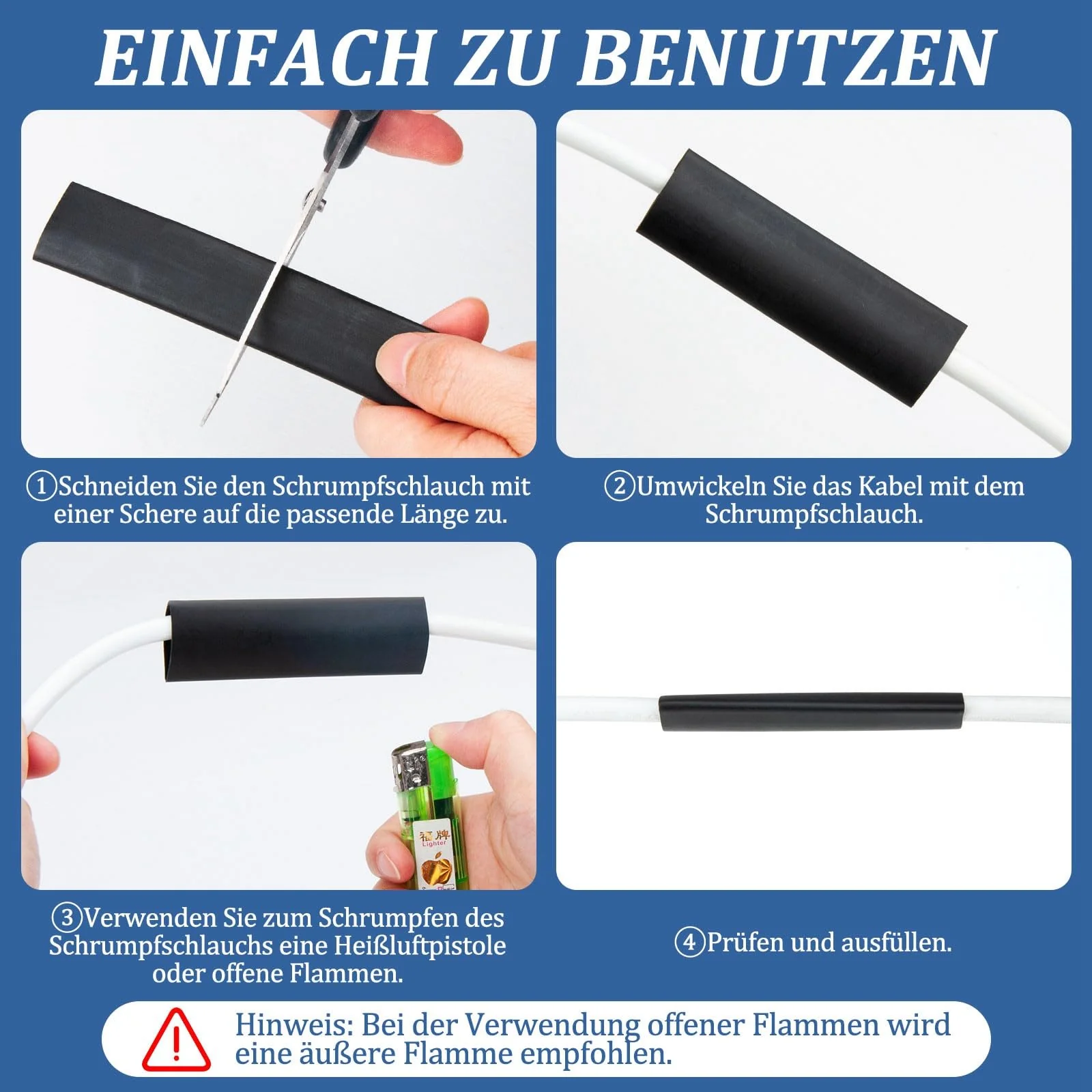 HONZUEN Heat Shrink Tube with Adhesive, Heat Shrink Tube Set, Black, Heat Shrink Tubes, Waterproof Polyolefin, Shrinkage Rate 3:1 for Insulating Cables, Soldered Connections (Diameter 30 mm, 25 mm, 20 - Image 6