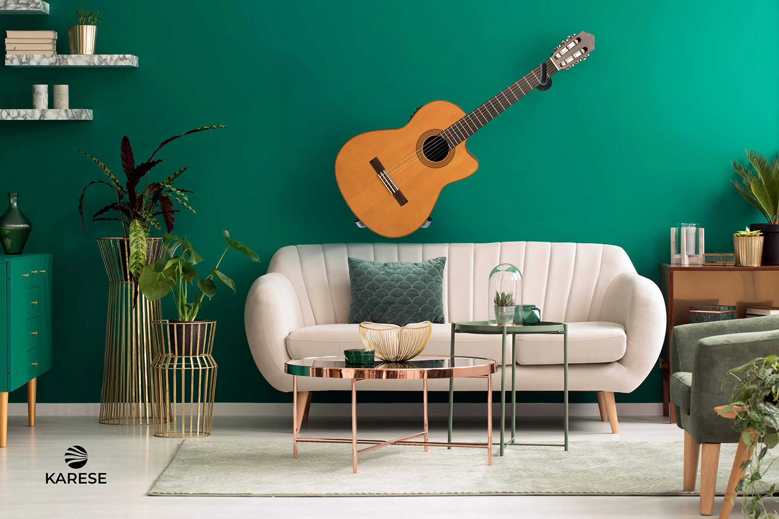 Horizontal Guitar Wall Mount with Guitar Strap and Pick, Padded Wall Hanger Hooks for Electric, Acoustic Guitars, Bass or Mandolin - Image 3
