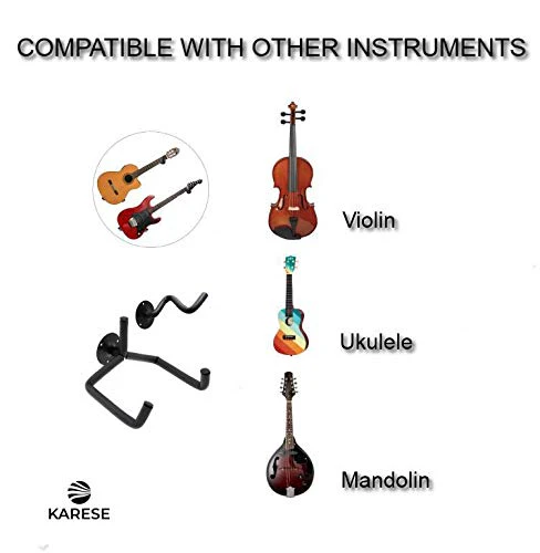 Horizontal Guitar Wall Mount with Guitar Strap and Pick, Padded Wall Hanger Hooks for Electric, Acoustic Guitars, Bass or Mandolin - Image 5