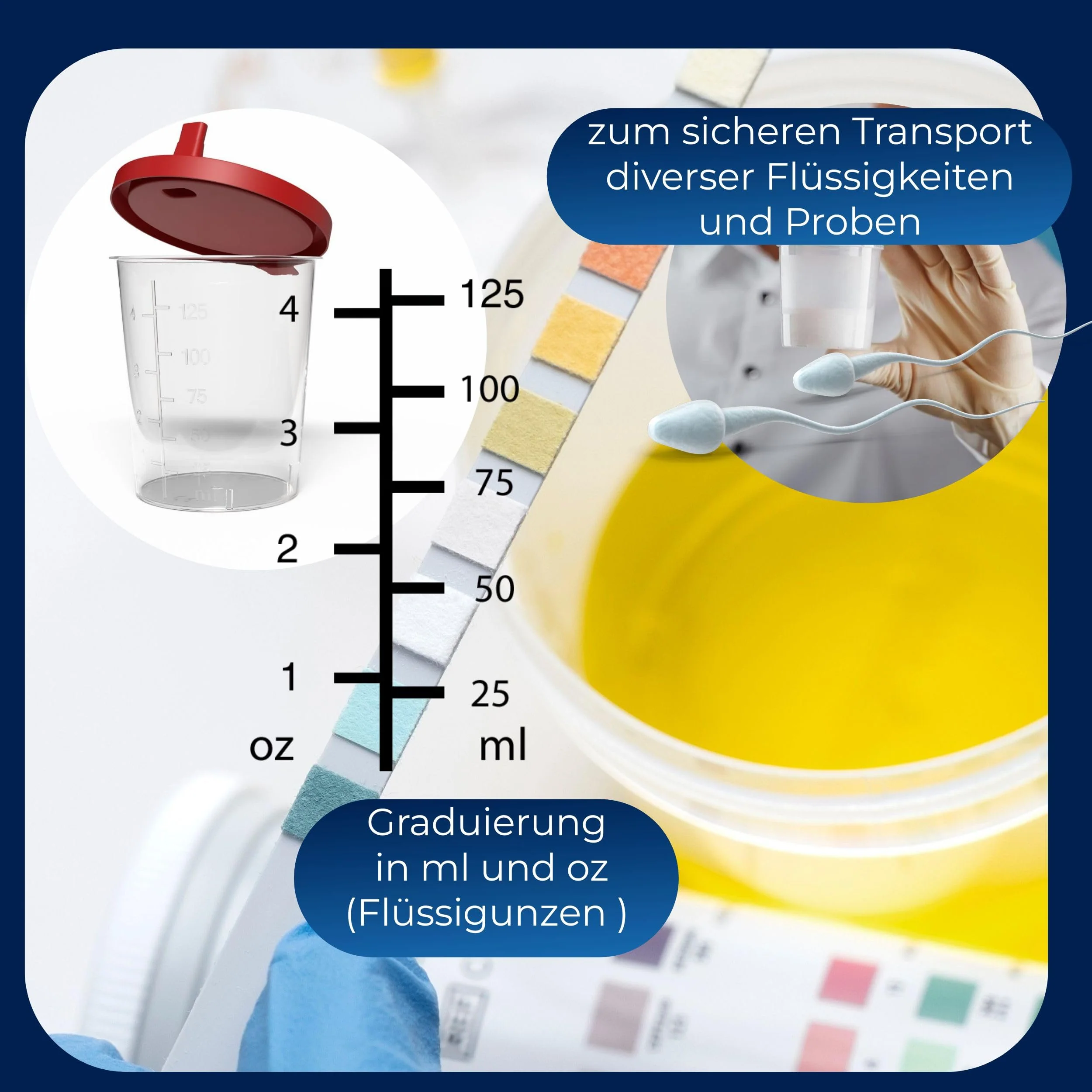 Horn Medical Urine Cup / Sample Cup with Snap Closure 150 ml Capacity, Size Chart up to 125 ml/4 oz, Can Be Written On (25) 25 - Image 2