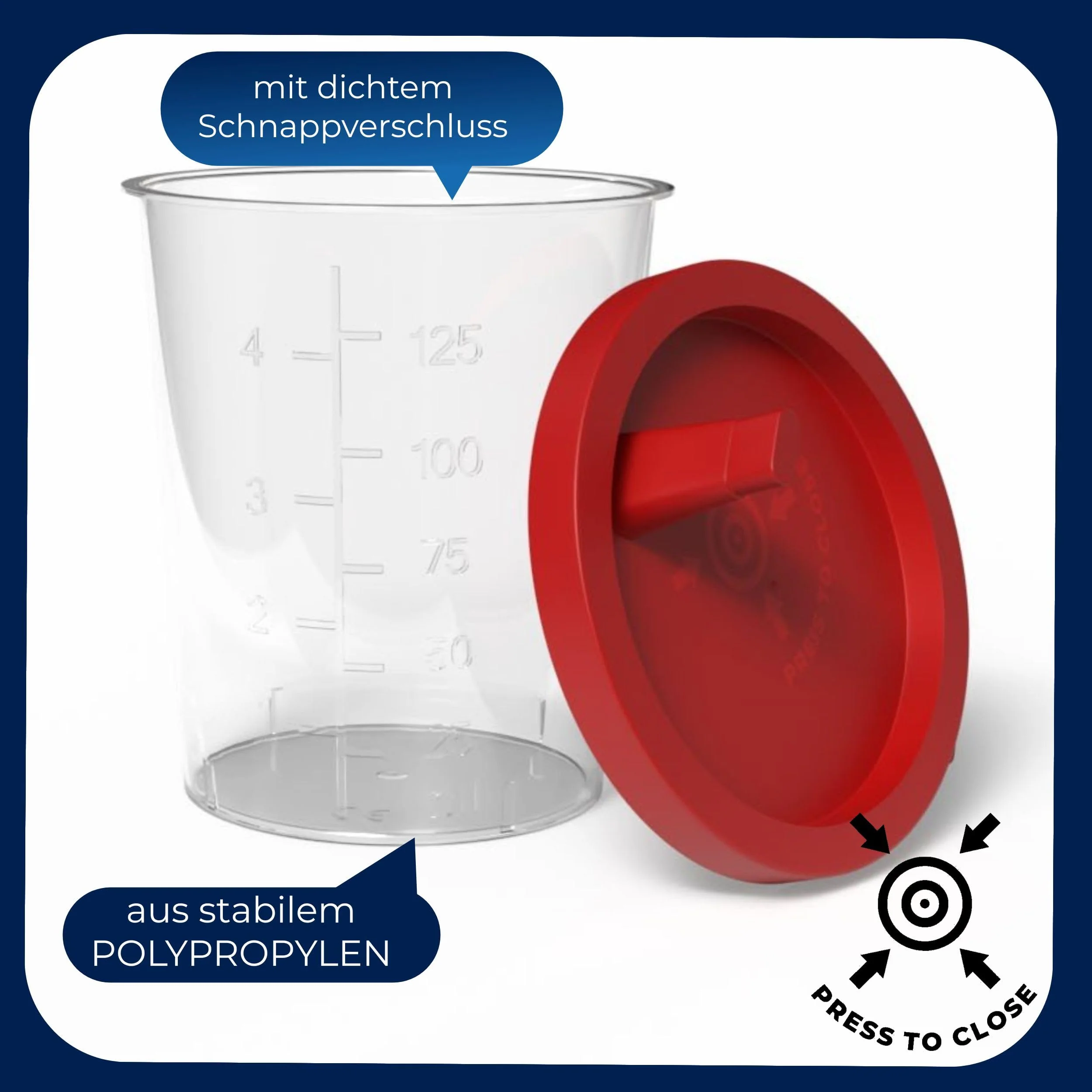 Horn Medical Urine Cup / Sample Cup with Snap Closure 150 ml Capacity, Size Chart up to 125 ml/4 oz, Can Be Written On (25) 25 - Image 6