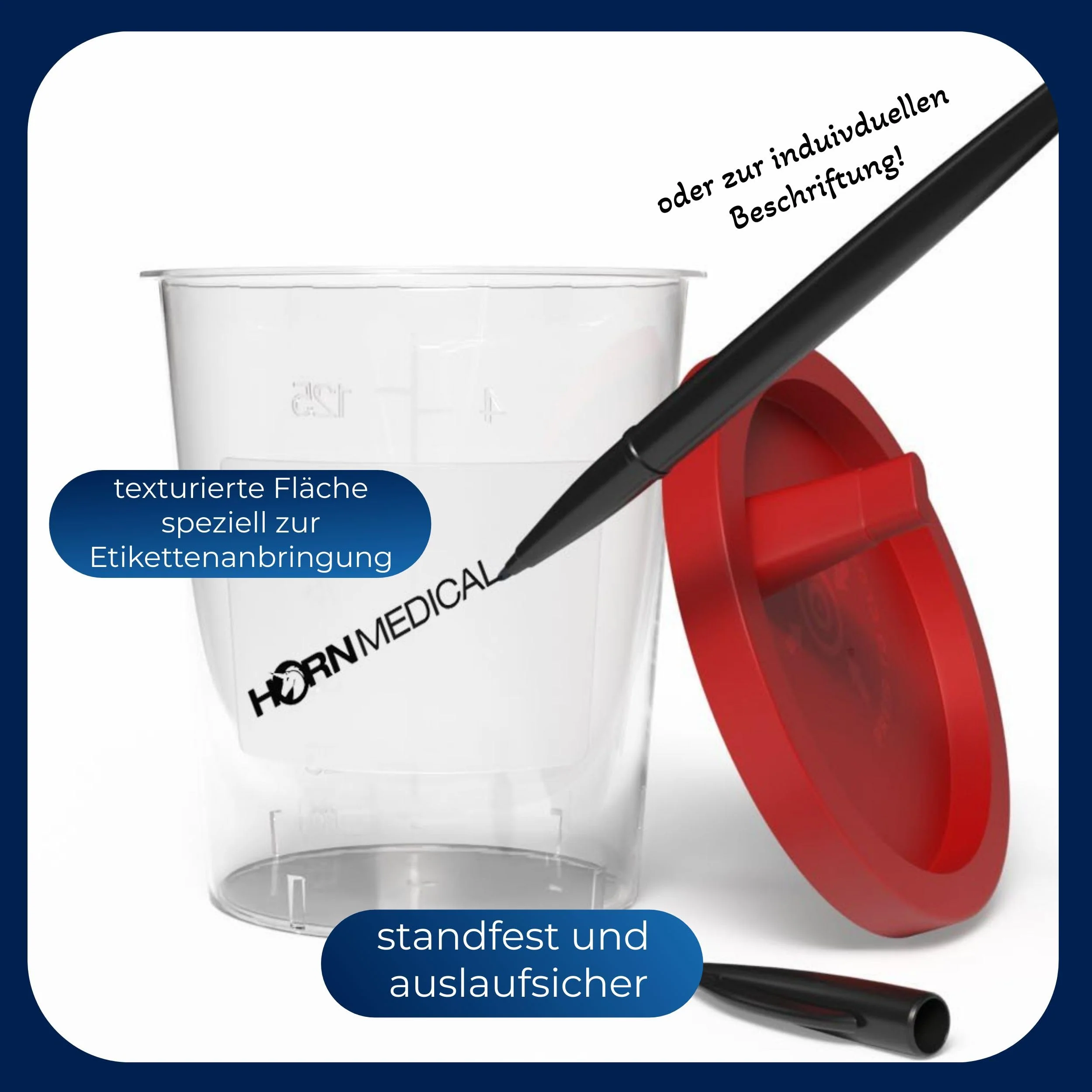 Horn Medical Urine Cup / Sample Cup with Snap Closure 150 ml Capacity, Size Chart up to 125 ml/4 oz, Can Be Written On (25) 25 - Image 7