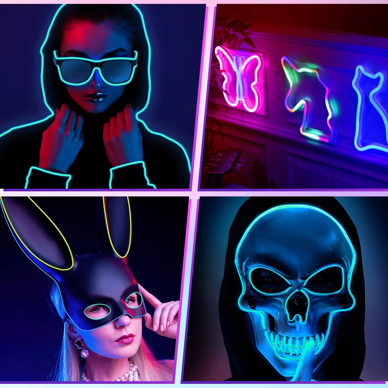 Hortsun 15 Pack 7ft Neon Light El Wire Portable Cuttable Neon Glowing Battery Powered LED Lights Glow in The Dark with Battery Pack for Halloween Party - Image 5