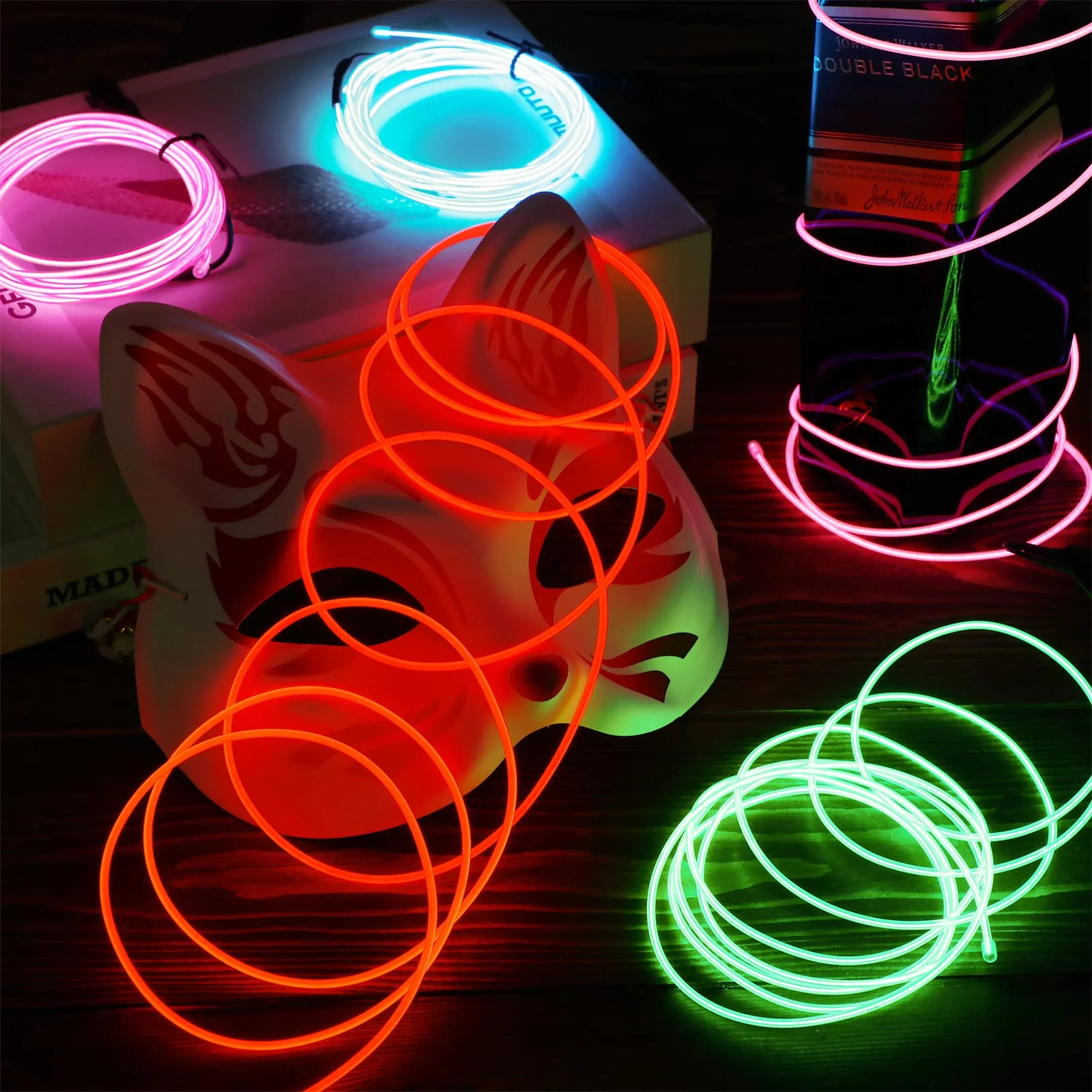 Hortsun 15 Pack 7ft Neon Light El Wire Portable Cuttable Neon Glowing Battery Powered LED Lights Glow in The Dark with Battery Pack for Halloween Party - Image 6