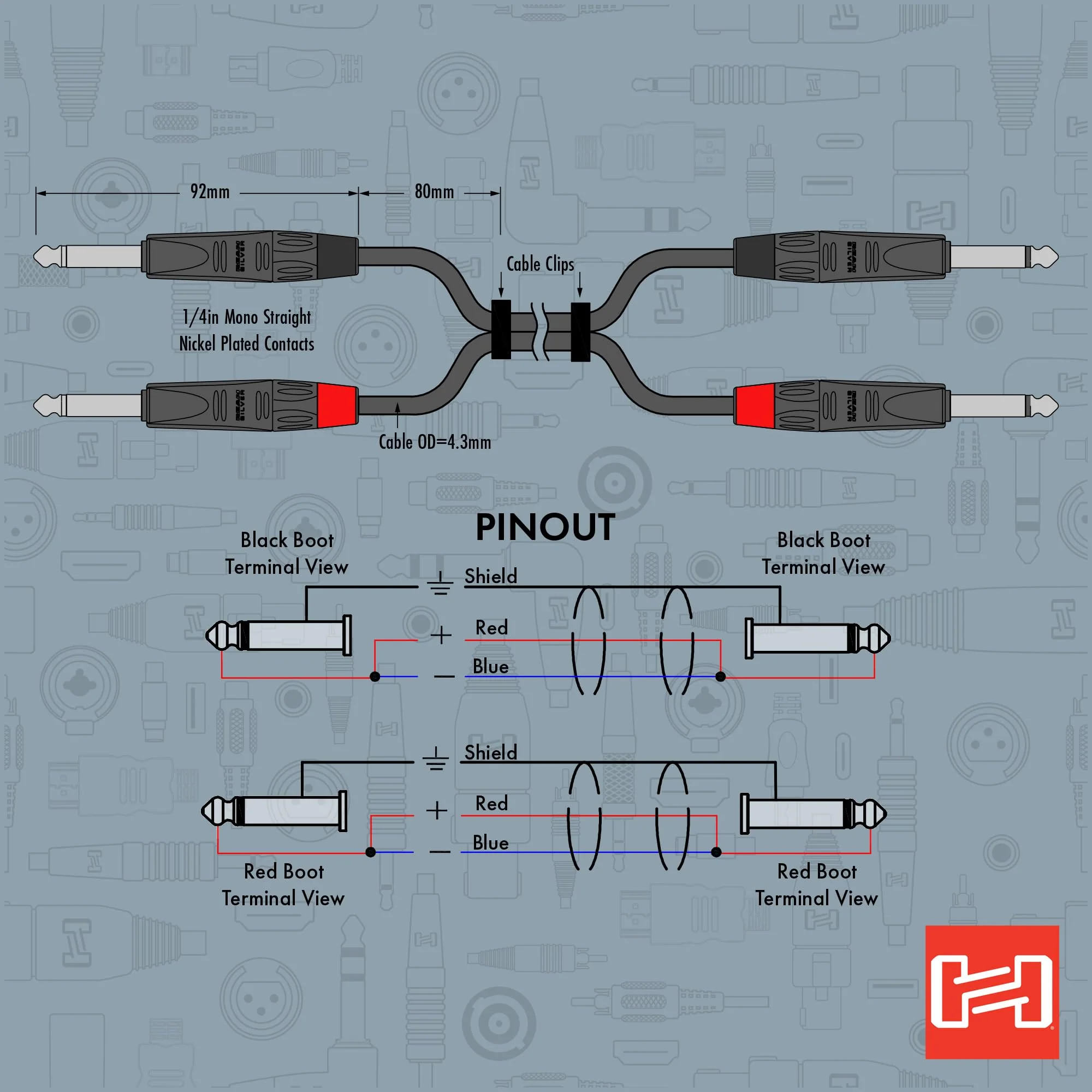 Hosa HPP-020X2 Pro Stereo Interconnect, Dual REAN 1/4" TS to Same, 20 Feet - Image 5