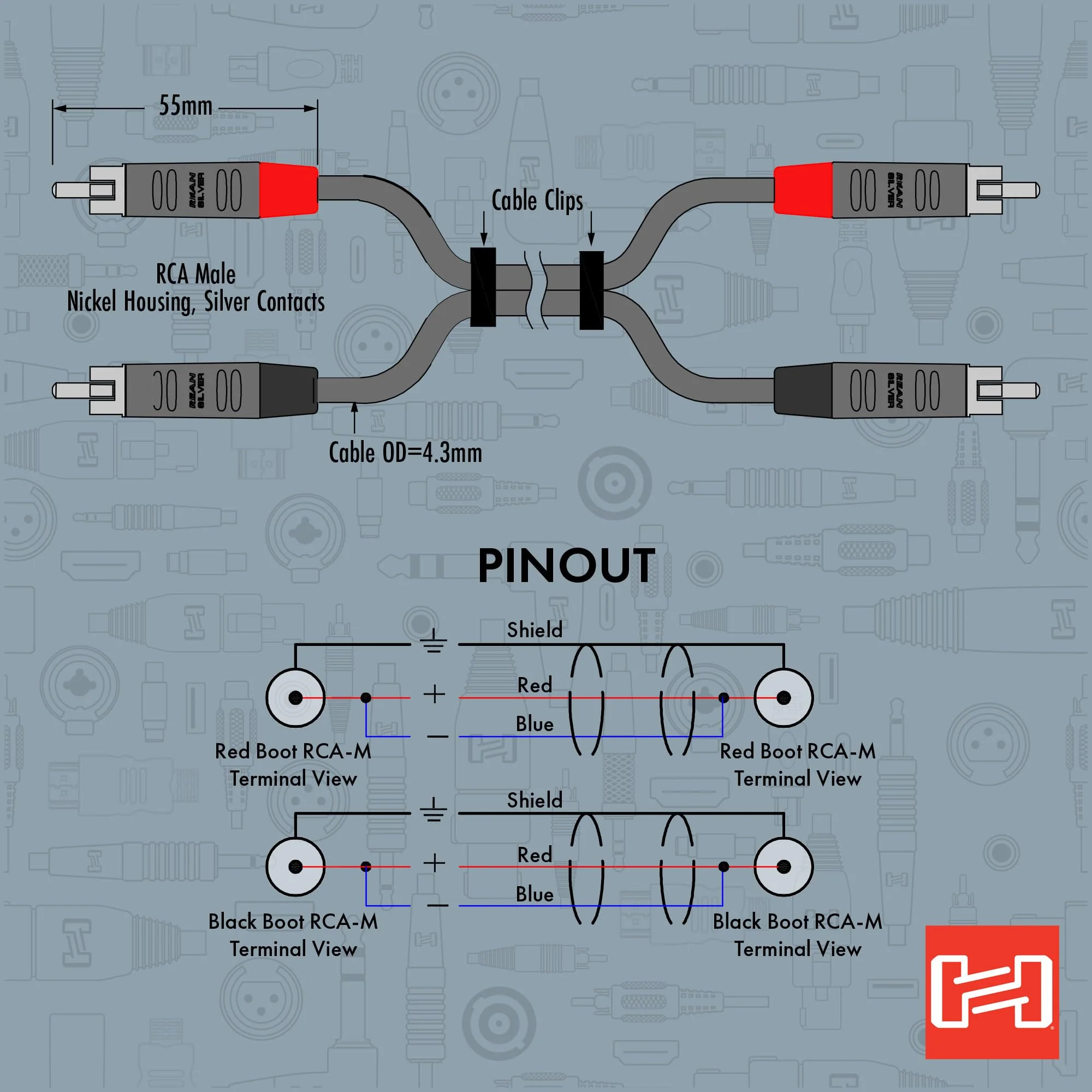 Hosa HRR-010X2 Pro Stereo Interconnect, Dual REAN RCA to Same, 10 Feet - Image 5