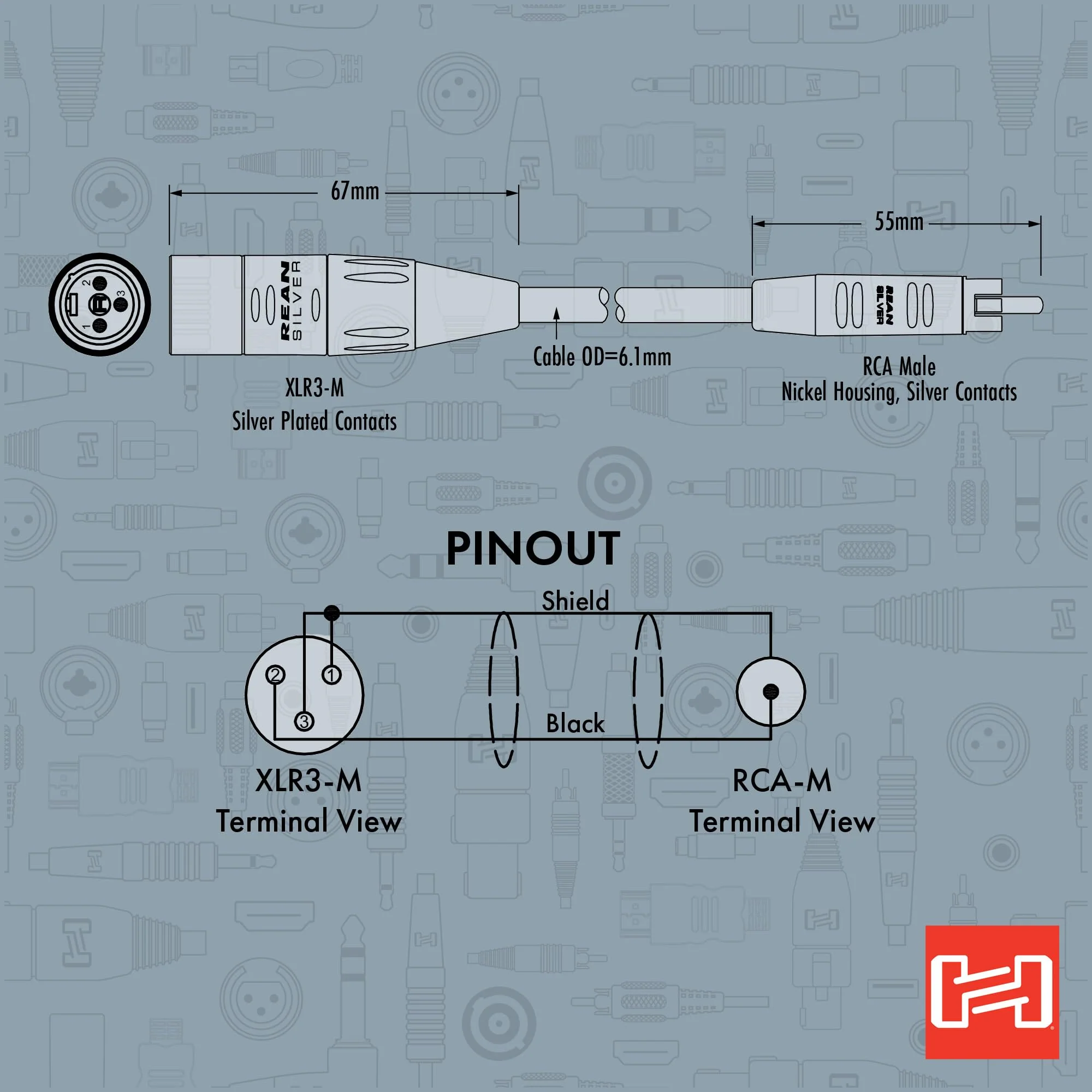 Hosa HRX-020 Pro Unbalanced Interconnect, REAN RCA to XLR3M, 20 Feet - Image 5