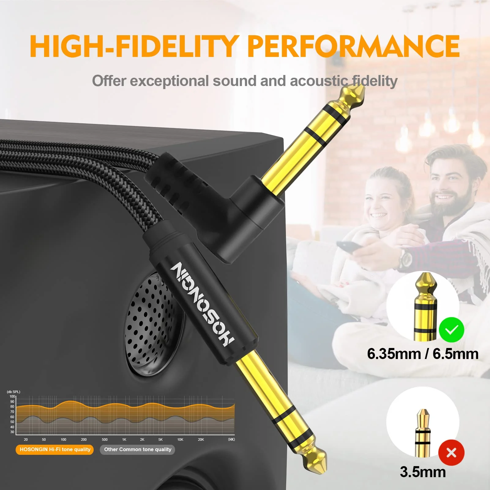 HOSONGIN 1/4 Inch TRS Instrument Cable 10 feet 2-Pack, Straight-to-Right Angle 6.35mm Male Stereo Audio Cord, Balanced Interconnect Line for Electric Guitar, Bass, Keyboard, Mixer, Amplifier, Speaker 1/4" TRS Stereo Cable - Image 2