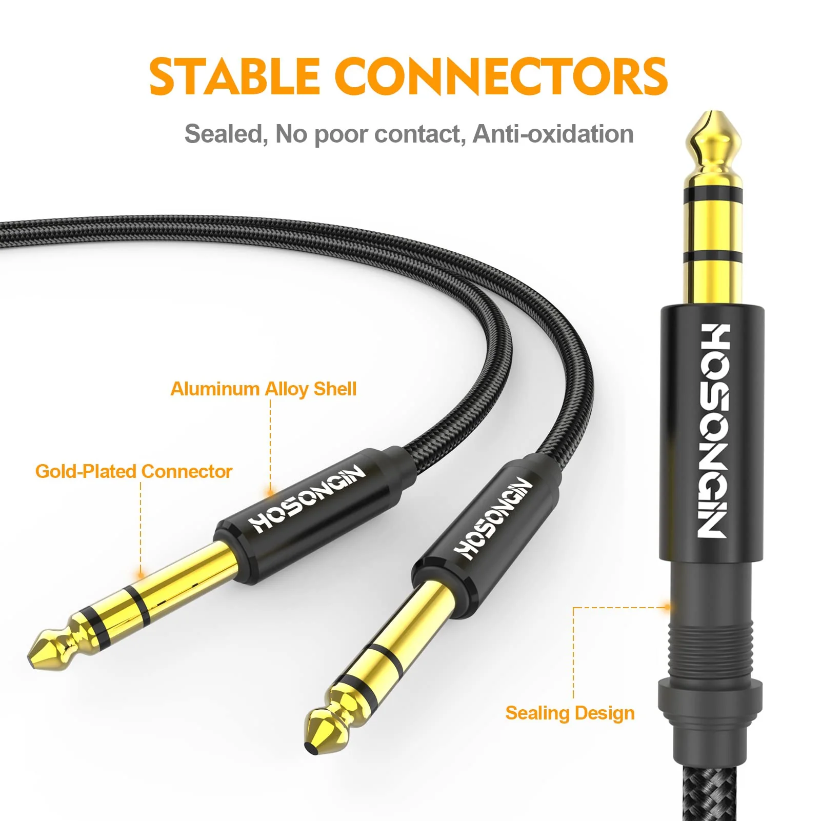HOSONGIN 1/4 Inch TRS Instrument Cable 20ft 2-Pack [Nylon Braided Shielded], 1/4 Inch to 1/4 inch TRS Male to Male Plug Stereo Audio Cord, Quarter Inch 6.35mm Balanced Interconnect Line - 20 feet 1/4" TRS Cable - 2 Pack - Image 5