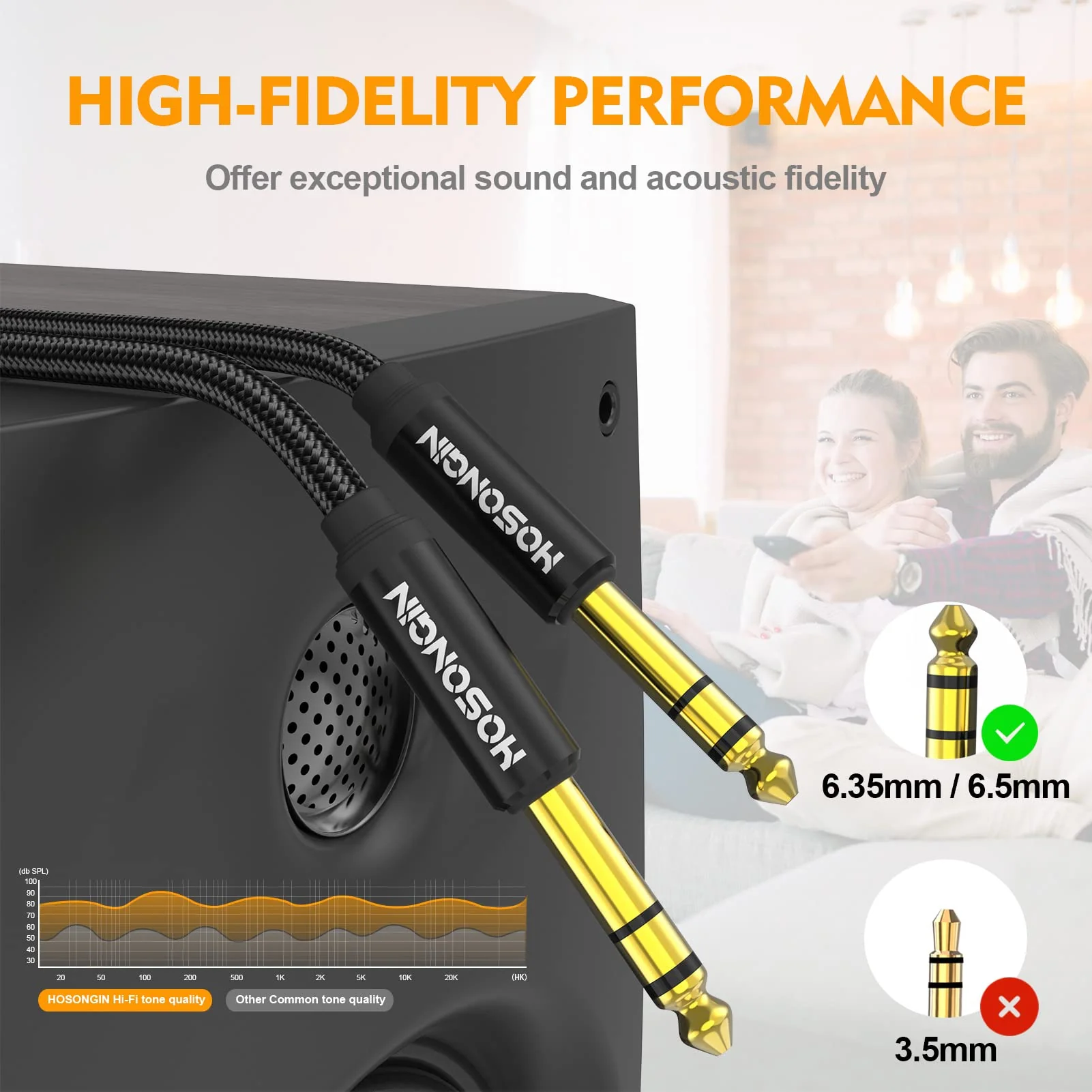 HOSONGIN 1/4 Inch TRS Instrument Cable 3.3ft 2-Pack [Nylon Braided Shielded], 1/4 in TRS Male to Male Plug Stereo Audio Cord, Quarter Inch 6.35mm Balanced Interconnect Line - 3.3 feet 1/4" TRS Cable - 2 Pack - Image 2