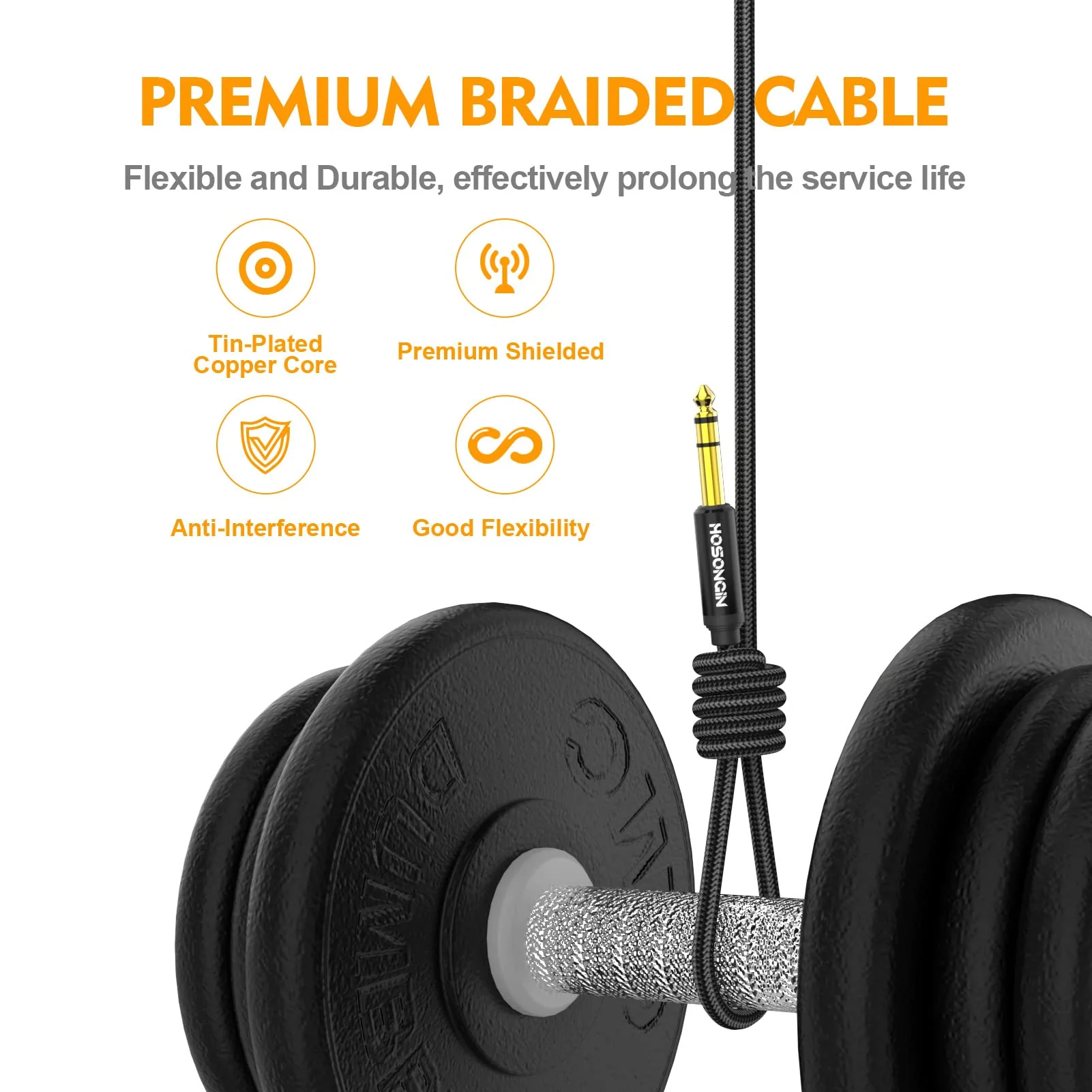 HOSONGIN 1/4 Inch TRS Instrument Cable 3.3ft 2-Pack [Nylon Braided Shielded], 1/4 in TRS Male to Male Plug Stereo Audio Cord, Quarter Inch 6.35mm Balanced Interconnect Line - 3.3 feet 1/4" TRS Cable - 2 Pack - Image 4