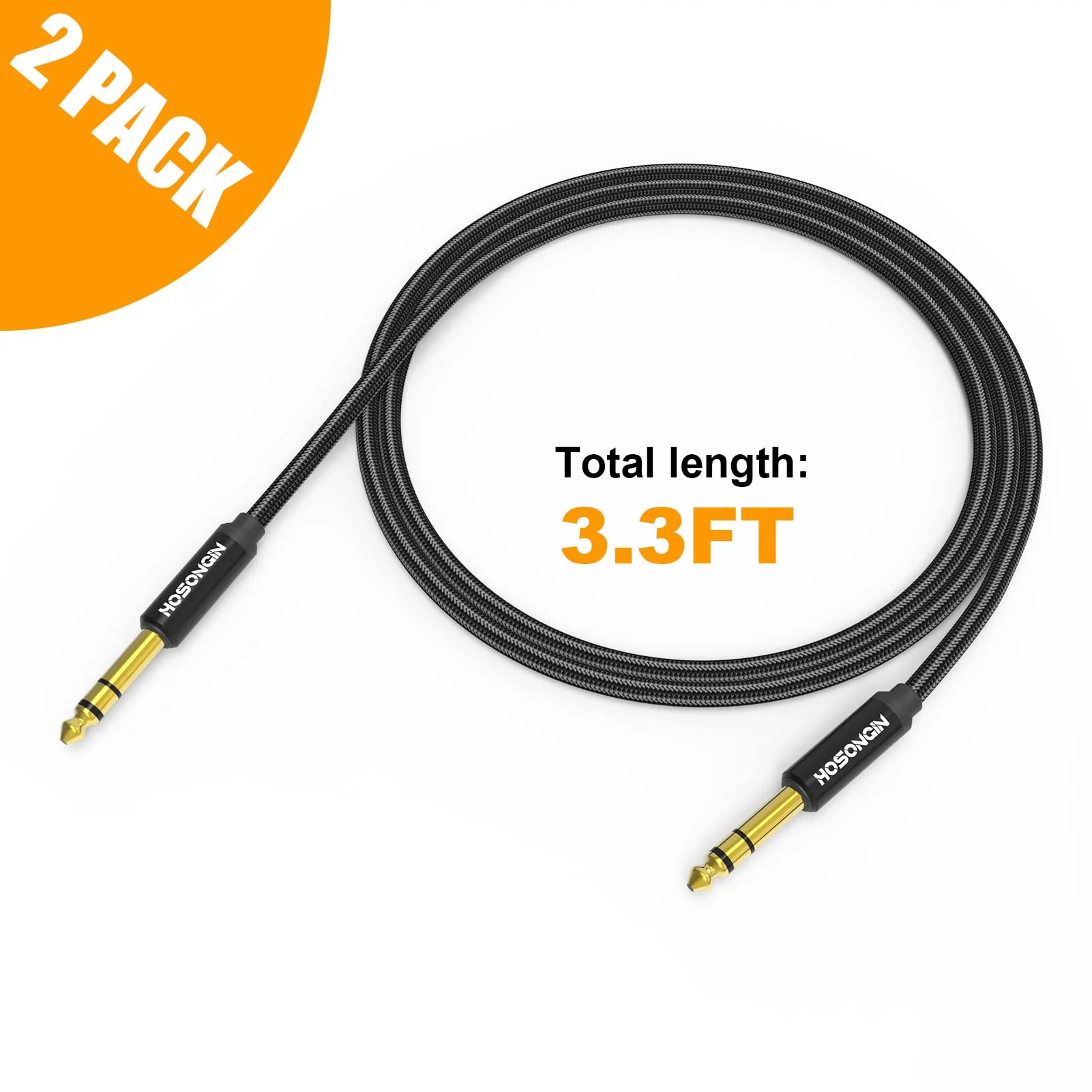 HOSONGIN 1/4 Inch TRS Instrument Cable 3.3ft 2-Pack [Nylon Braided Shielded], 1/4 in TRS Male to Male Plug Stereo Audio Cord, Quarter Inch 6.35mm Balanced Interconnect Line - 3.3 feet 1/4" TRS Cable - 2 Pack - Image 7