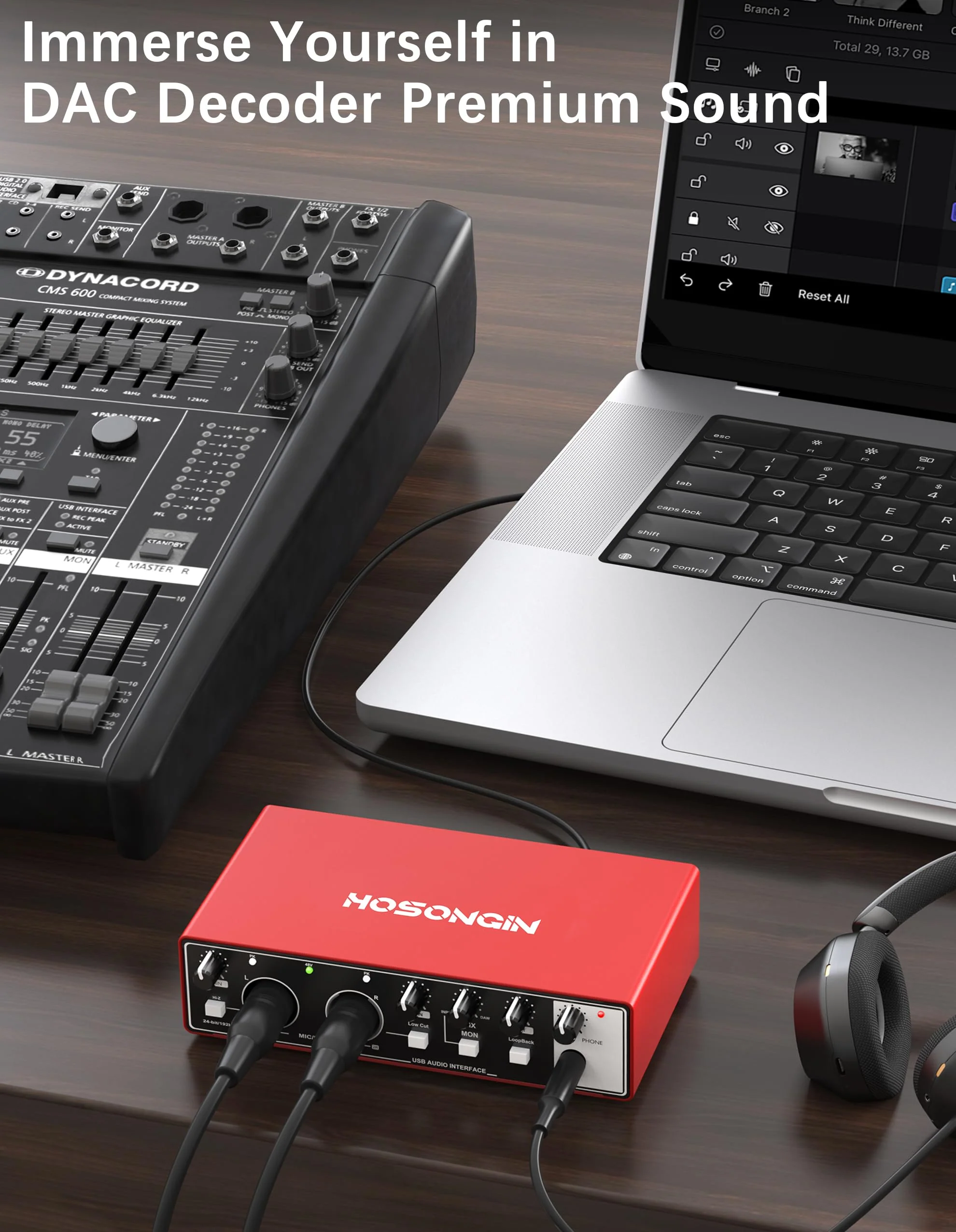 HOSONGIN 2i2 USB Audio Interface for Beginners - 24Bit/192kHz, 48V Phantom Power, Plug & Play Recording for Podcast/Vocals/Guitar/Youtube, PC/Mac/iOS Compatible (Red Metal) H-A002 - Image 5