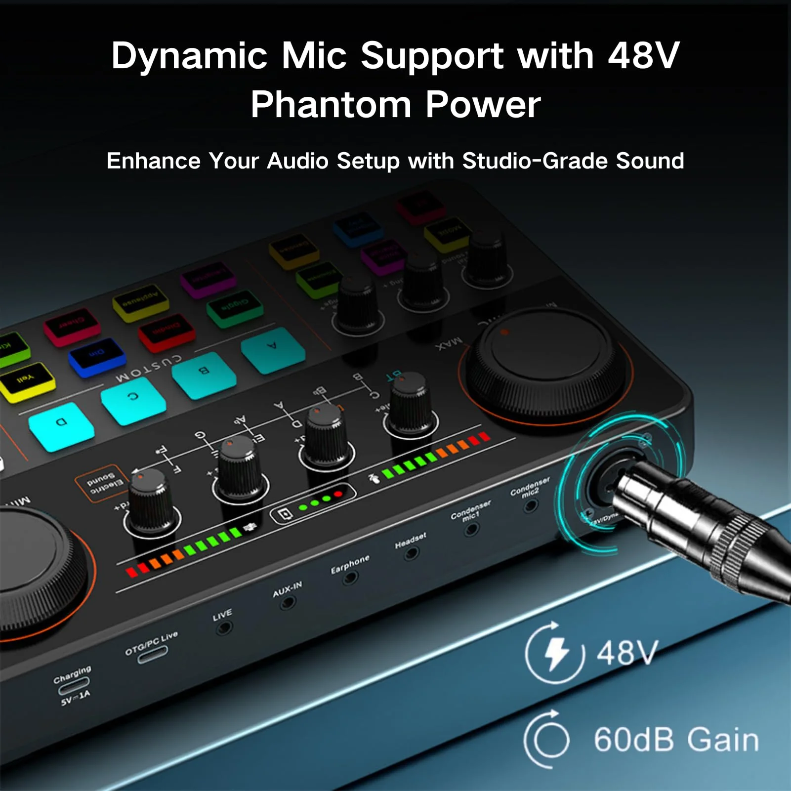 HOSONGIN Audio Interface for Beginners - Streaming Podcast Mixer with Pro-preamp, 48V Phantom Power, Voice Changer, Customizable Sound Effects, Noise Reduction for Podcasting, Gaming, Recording Sound-Card-P300 - Image 3