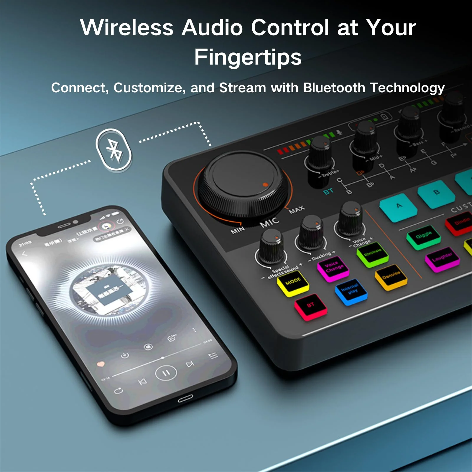 HOSONGIN Audio Interface for Beginners - Streaming Podcast Mixer with Pro-preamp, 48V Phantom Power, Voice Changer, Customizable Sound Effects, Noise Reduction for Podcasting, Gaming, Recording Sound-Card-P300 - Image 7