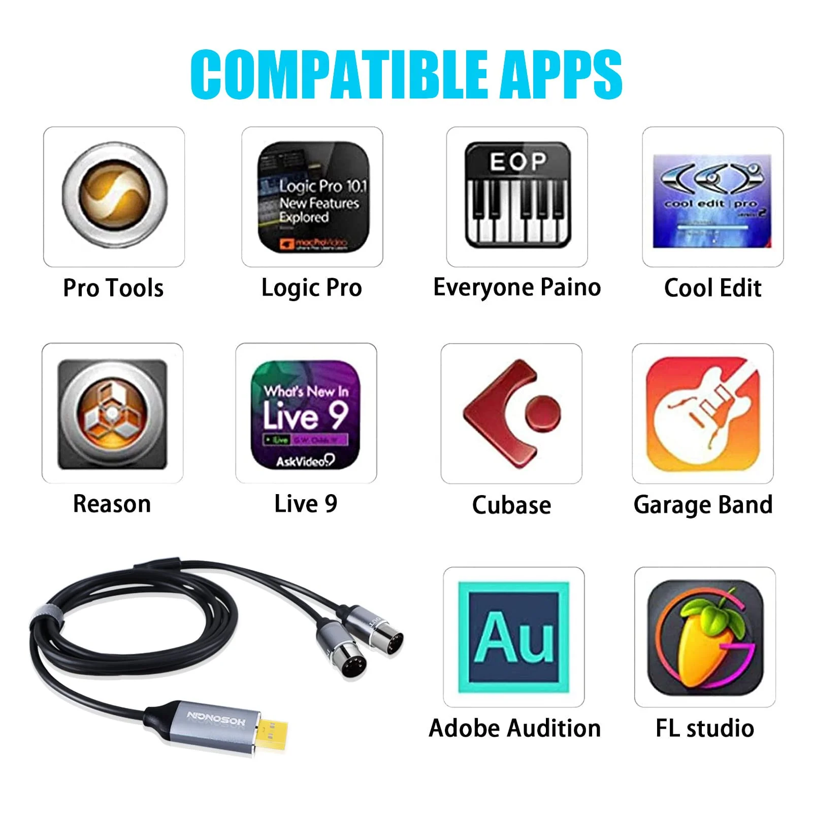 HOSONGIN MIDI to USB Cable 6 Feet, USB to 5-PIN MIDI Interface Adapter Connecting with Keyboard Synthesizer Drum for Editing Recording 5PIN-MIDI to USB - Image 7