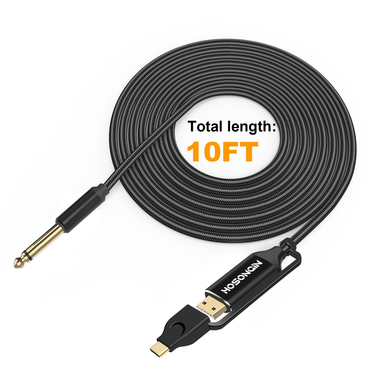 HOSONGIN USB Guitar Cable, Dual USB-C and USB-A Connectors, 16-bit/48kHz High-Fidelity Audio Adapter for Electric Guitar/Bass, Compatible with GarageBand, Audacity, and MacBook, 10 Feet - Image 7