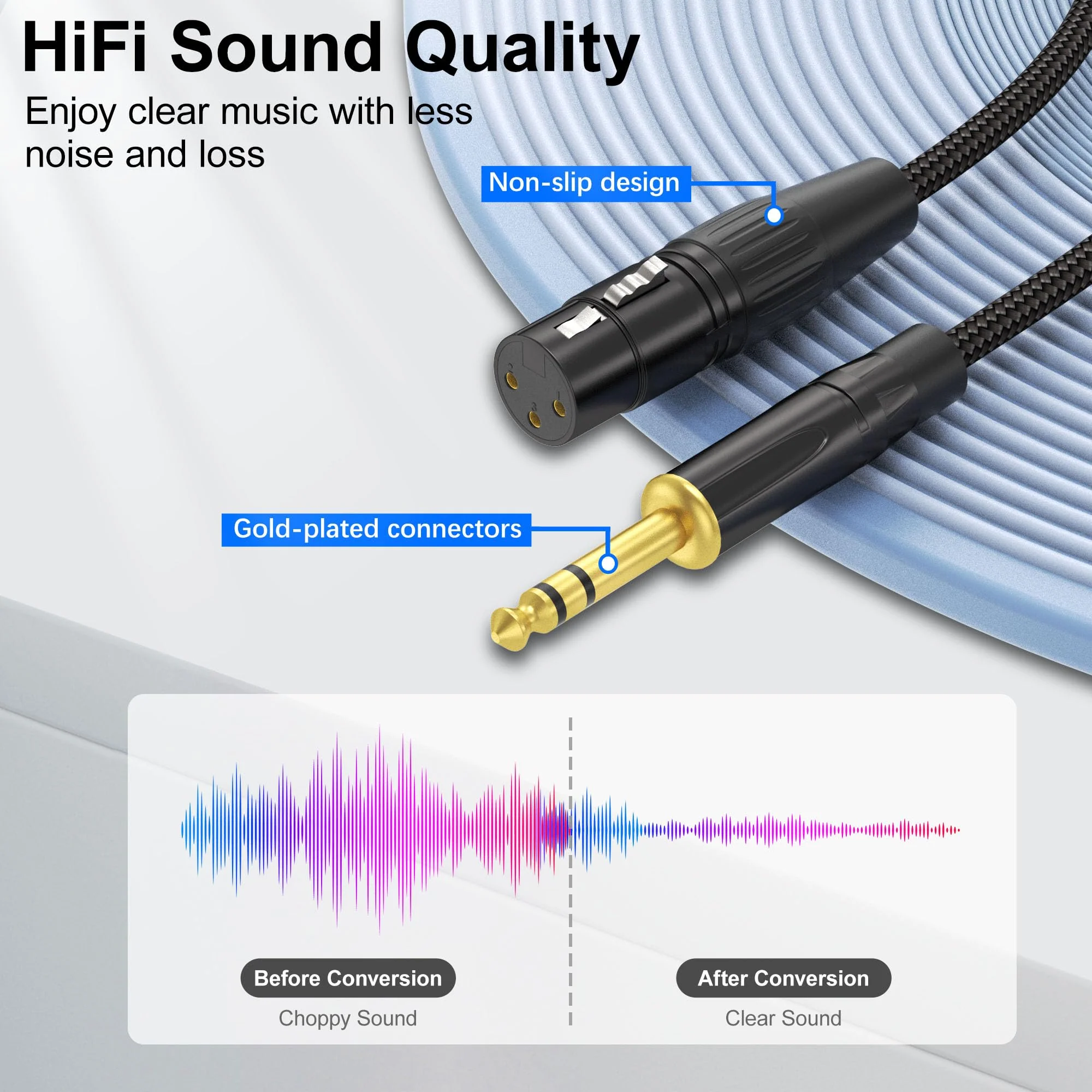 HOSONGIN XLR Female to 1/4 TRS Male Balanced Cable, 6.35mm Balanced Stereo Jack Cable with 3-Pin Connector, Nylon Braided for Live Sound, Electronic Organ, Mixers Studio Gear, 10 Feet 1-Pack Black - Image 2