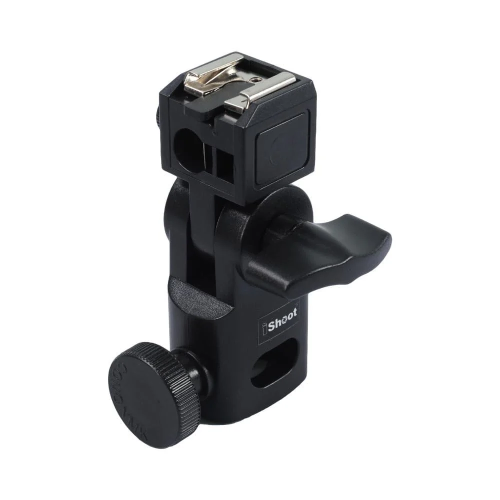 Hot Shoe Mount Speedlite Flash Support Photo Studio Umbrella Holder Bracket, Bottom with 15.8mm Hole for Speedlite Flash Trigger with Cold Foot & Studio Light Stand Tripod Head - Image 2