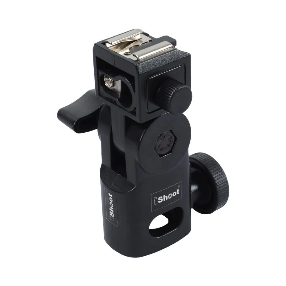 Hot Shoe Mount Speedlite Flash Support Photo Studio Umbrella Holder Bracket, Bottom with 15.8mm Hole for Speedlite Flash Trigger with Cold Foot & Studio Light Stand Tripod Head - Image 4