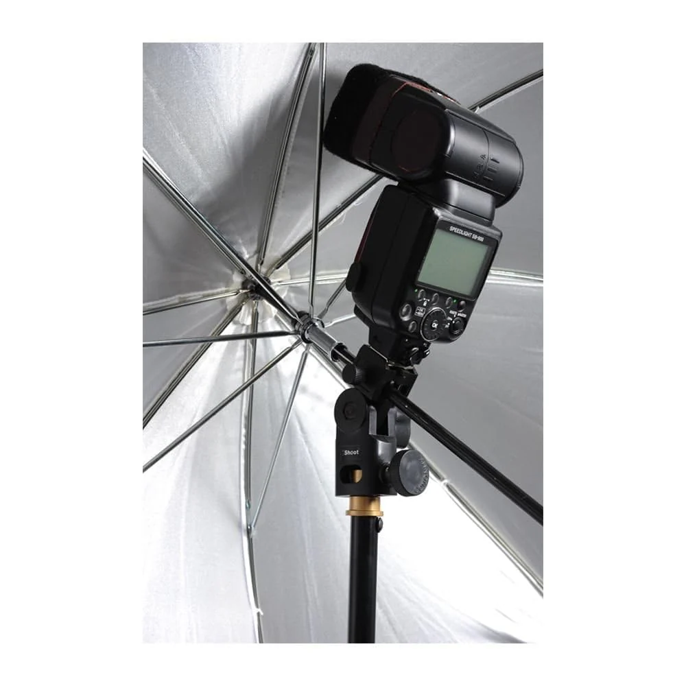Hot Shoe Mount Speedlite Flash Support Photo Studio Umbrella Holder Bracket, Bottom with 15.8mm Hole for Speedlite Flash Trigger with Cold Foot & Studio Light Stand Tripod Head - Image 7