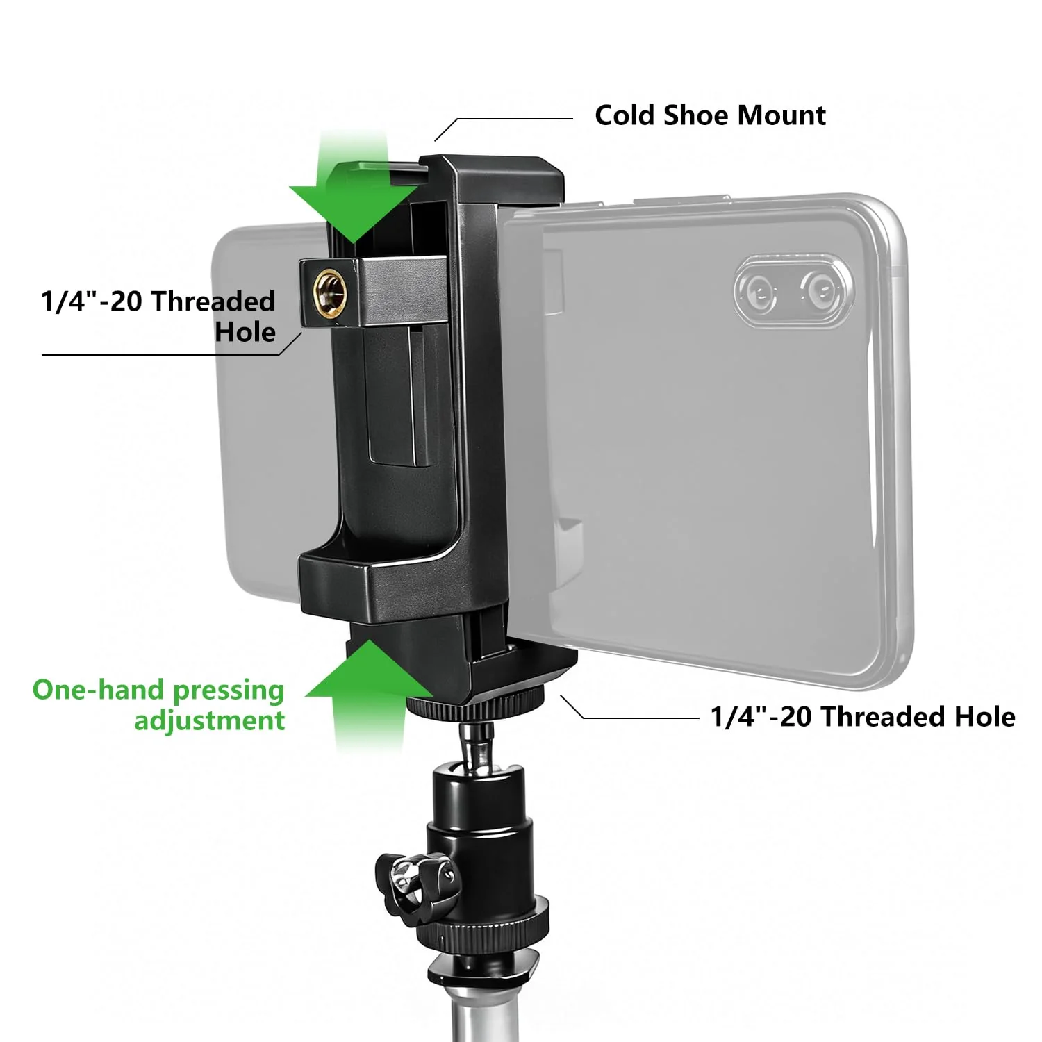 Hot Shoe Phone Mount for Camera, Ball Head Adapter with Phone Clamp - 360° Rotatable Smartphone Holder for DSLR/Mirrorless/Action Cam Live Streaming - Image 4