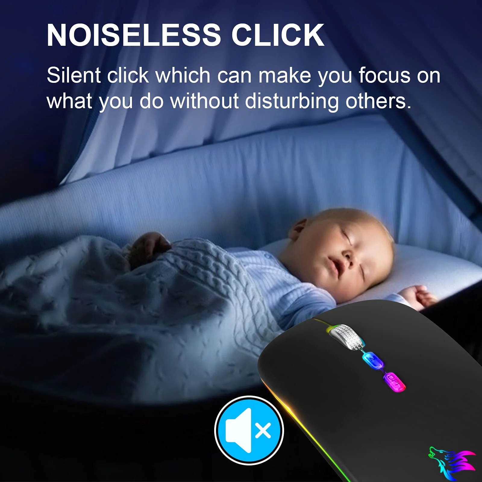 HOTLIFE LED Wireless Mouse, Slim Rechargeable Silent Portable USB Optical 2.4G Wireless Bluetooth Two Mode Computer Mice with USB Receiver and Type C Adapter (Black) Black - Image 3