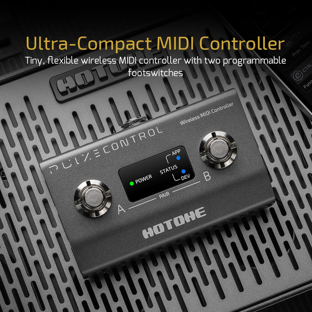 HOTONE Wireless MIDI Controller with Programmable Footswitches, Mobile App Ultra-Compact 12-Hour Battery Pulze Control EC-2(included 2 PCS Additional Footswitch Toppers) - Image 2