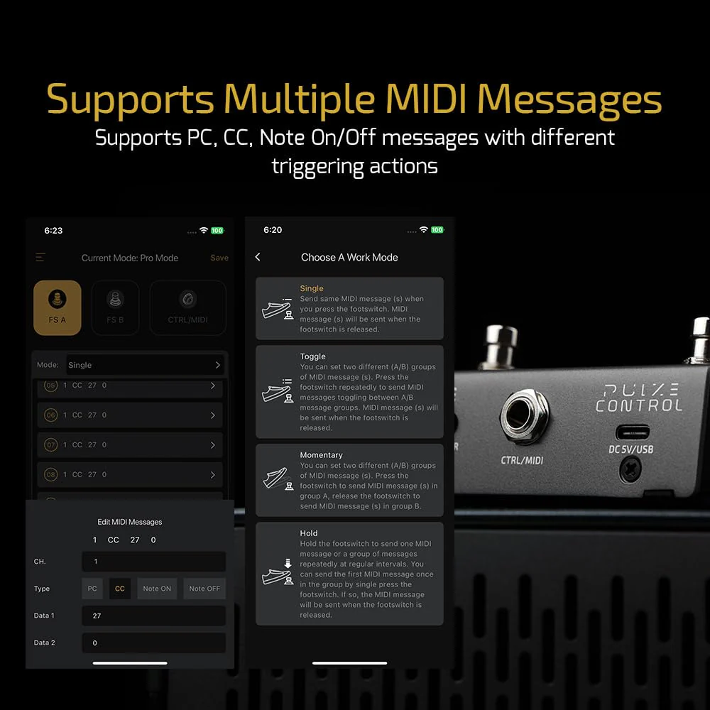 HOTONE Wireless MIDI Controller with Programmable Footswitches, Mobile App Ultra-Compact 12-Hour Battery Pulze Control EC-2(included 2 PCS Additional Footswitch Toppers) - Image 3