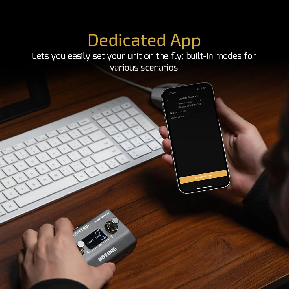 HOTONE Wireless MIDI Controller with Programmable Footswitches, Mobile App Ultra-Compact 12-Hour Battery Pulze Control EC-2(included 2 PCS Additional Footswitch Toppers) - Image 5