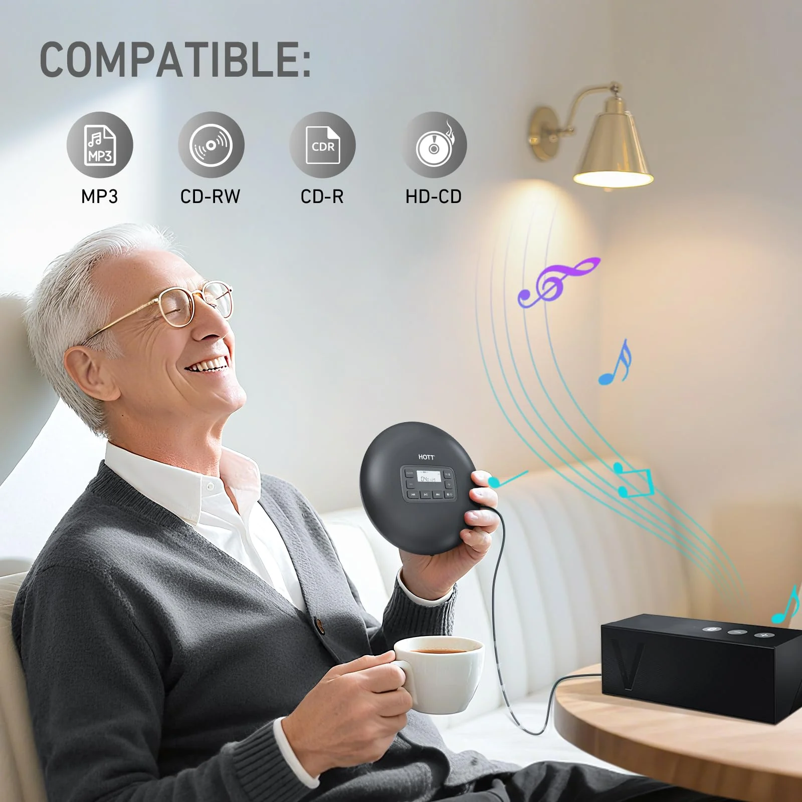 HOTT C204 Basic Portable CD Player with Anti-Skip Protection - AA Battery Powered, Compact CD Players MP3/CD-R Compatible, Built-in Headphones & AUX Output for Car - Image 6
