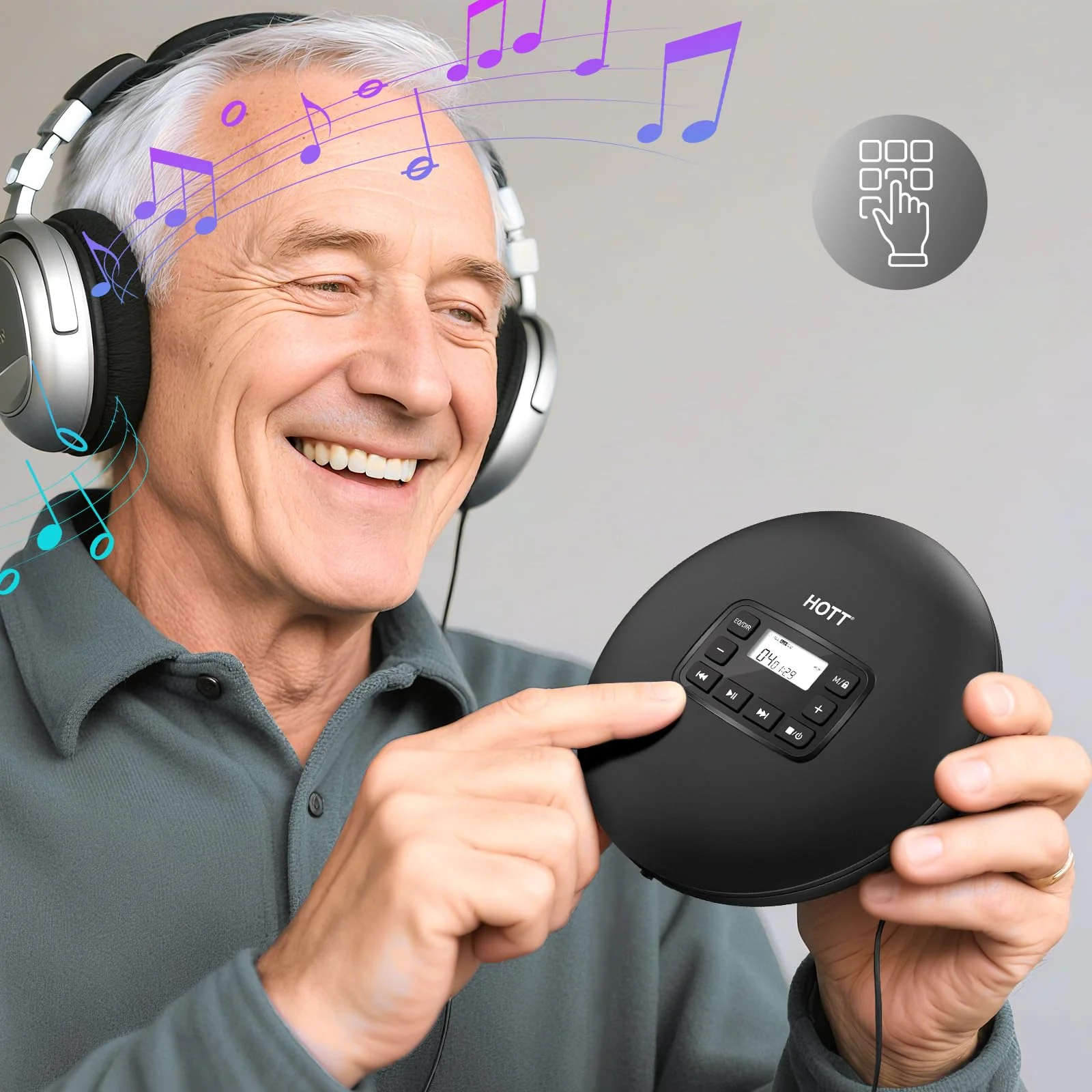 HOTT C204 Basic Portable CD Player with Anti-Skip Protection - AA Battery Powered, Compact CD Players MP3/CD-R Compatible, Built-in Headphones & AUX Output for Car - Image 7