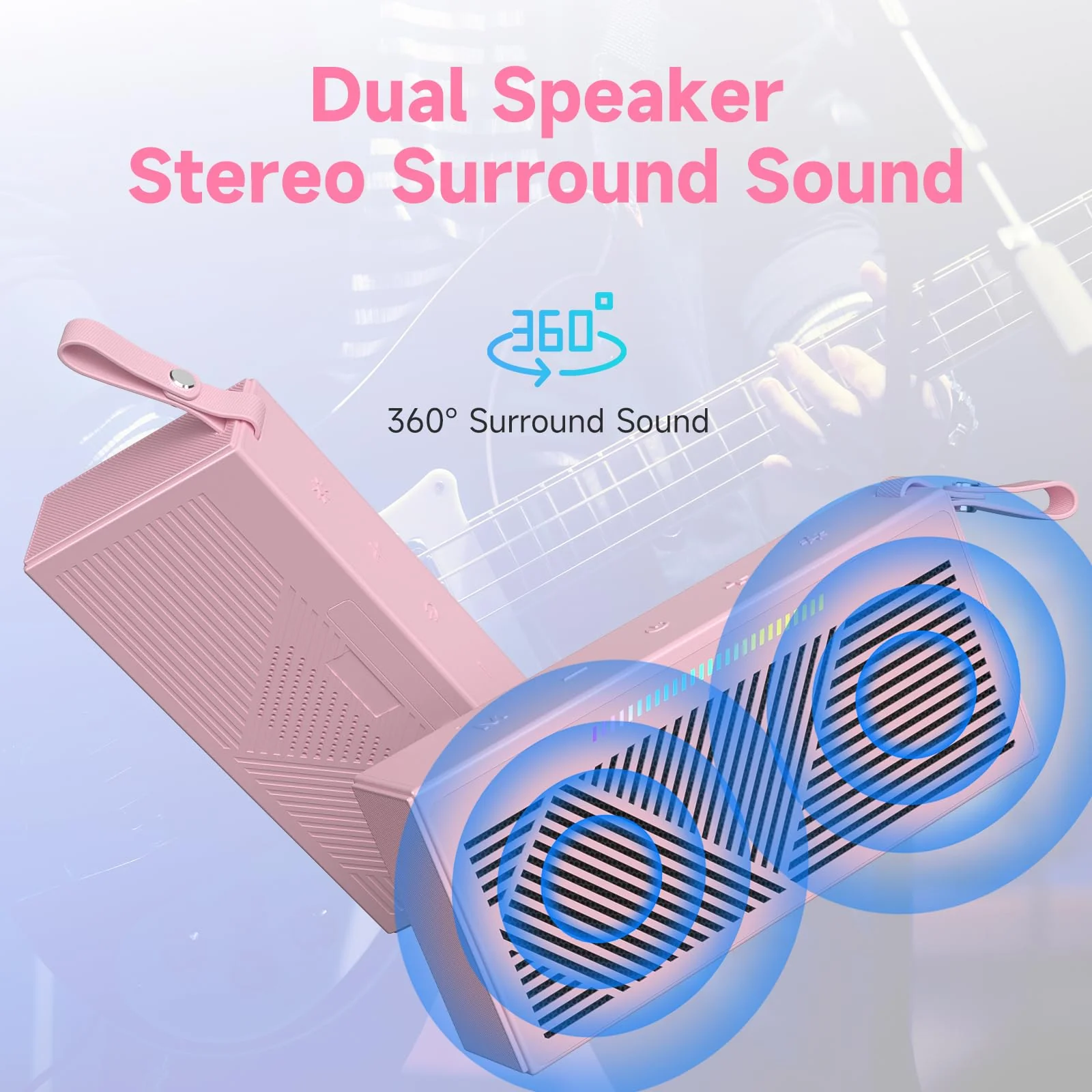 HOTTABLET Bluetooth Speaker Wireless Portable IPX5 Waterproof for Home Party Outdoor Beach, Pink - Image 4