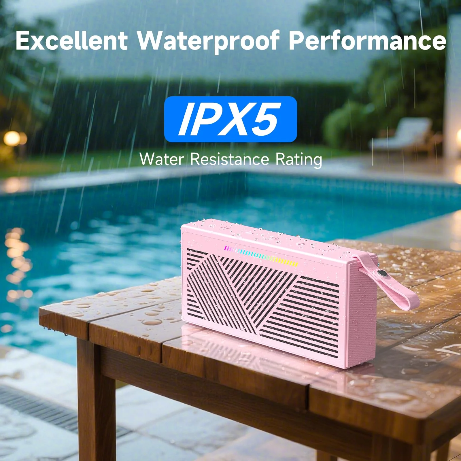 HOTTABLET Bluetooth Speaker Wireless Portable IPX5 Waterproof for Home Party Outdoor Beach, Pink - Image 6