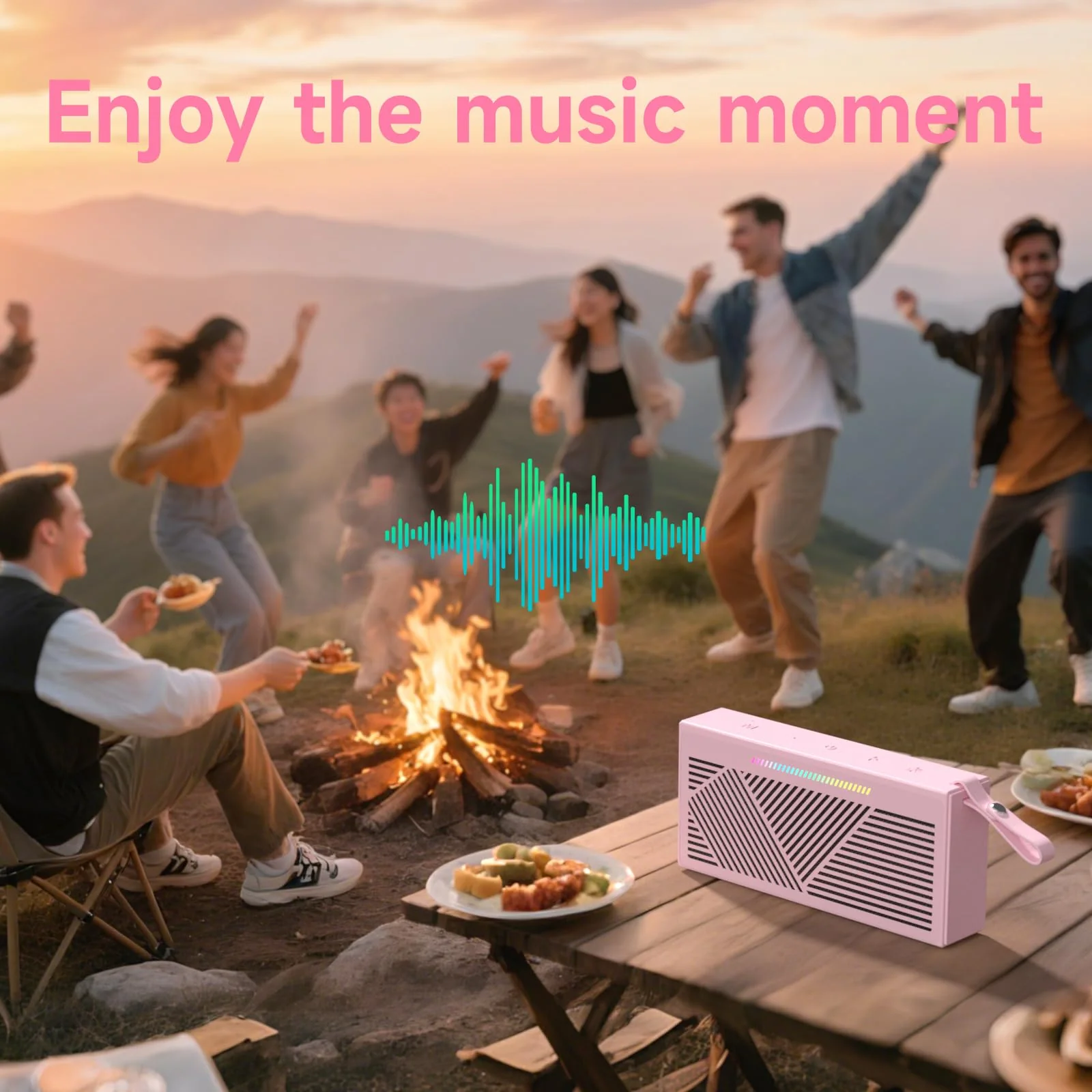 HOTTABLET Bluetooth Speaker Wireless Portable IPX5 Waterproof for Home Party Outdoor Beach, Pink - Image 7