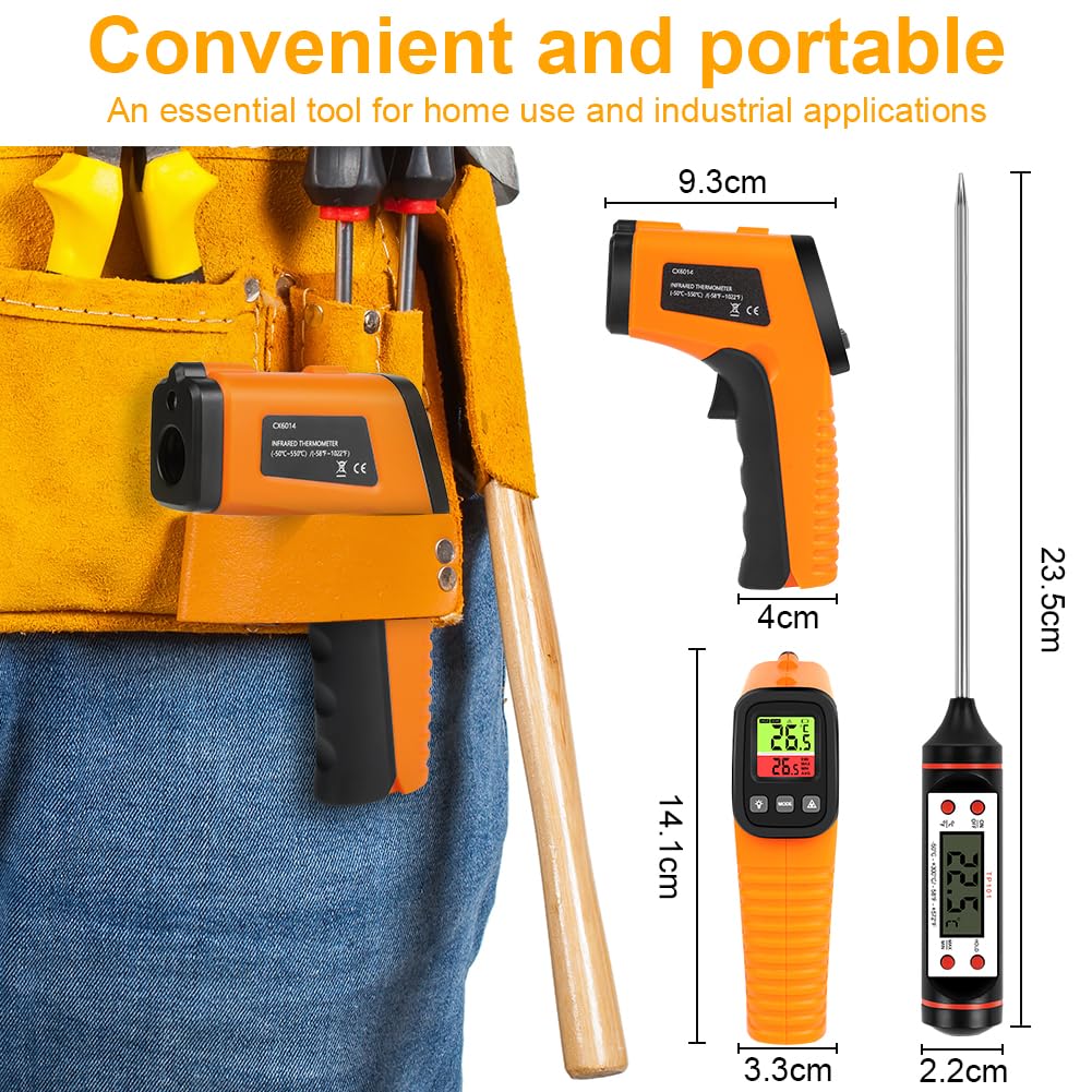 HOTUT Infrared Thermometer, Digital Laser Temperature Gun -58°F~1022°F (-50°C ~ 550°C), Non-Contact Laser Temperature Meter with Meat Thermometer, for Cooking/Barbecue/Industry, Not for Humans infrared thermometer + meat thermometer - Image 2