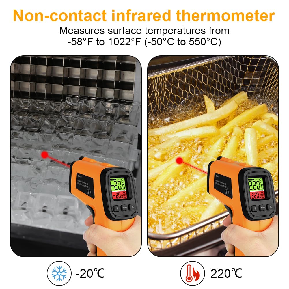HOTUT Infrared Thermometer, Digital Laser Temperature Gun -58°F~1022°F (-50°C ~ 550°C), Non-Contact Laser Temperature Meter with Meat Thermometer, for Cooking/Barbecue/Industry, Not for Humans infrared thermometer + meat thermometer - Image 5