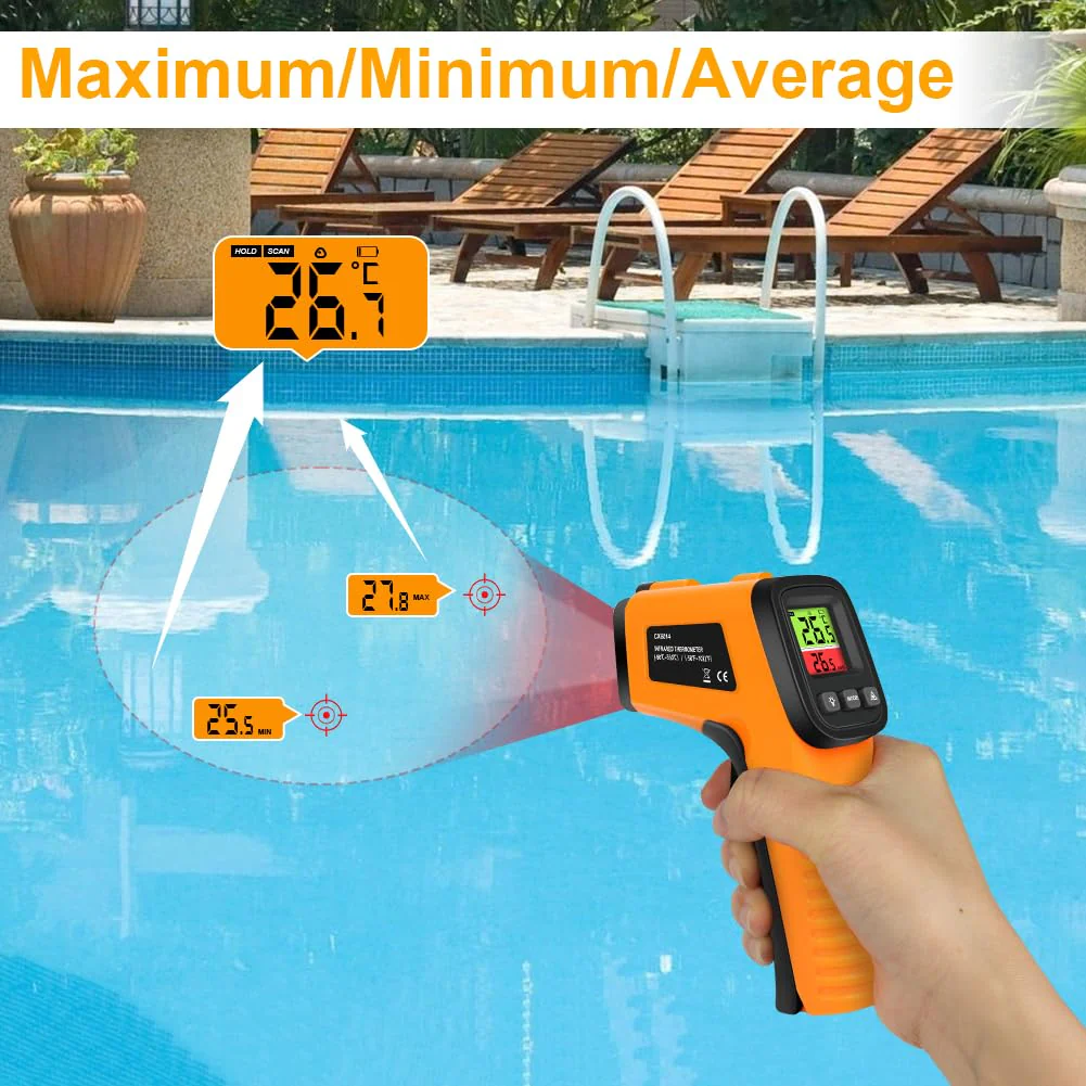 HOTUT Infrared Thermometer, Digital Laser Temperature Gun -58°F~1022°F (-50°C ~ 550°C), Non-Contact Laser Temperature Meter with Meat Thermometer, for Cooking/Barbecue/Industry, Not for Humans infrared thermometer + meat thermometer - Image 6