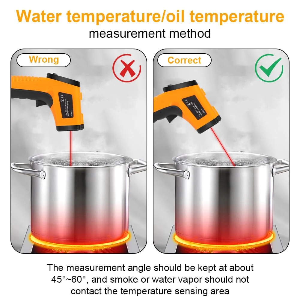 HOTUT Infrared Thermometer, Digital Laser Temperature Gun -58°F~1022°F (-50°C ~ 550°C), Non-Contact Laser Temperature Meter with Meat Thermometer, for Cooking/Barbecue/Industry, Not for Humans infrared thermometer + meat thermometer - Image 8