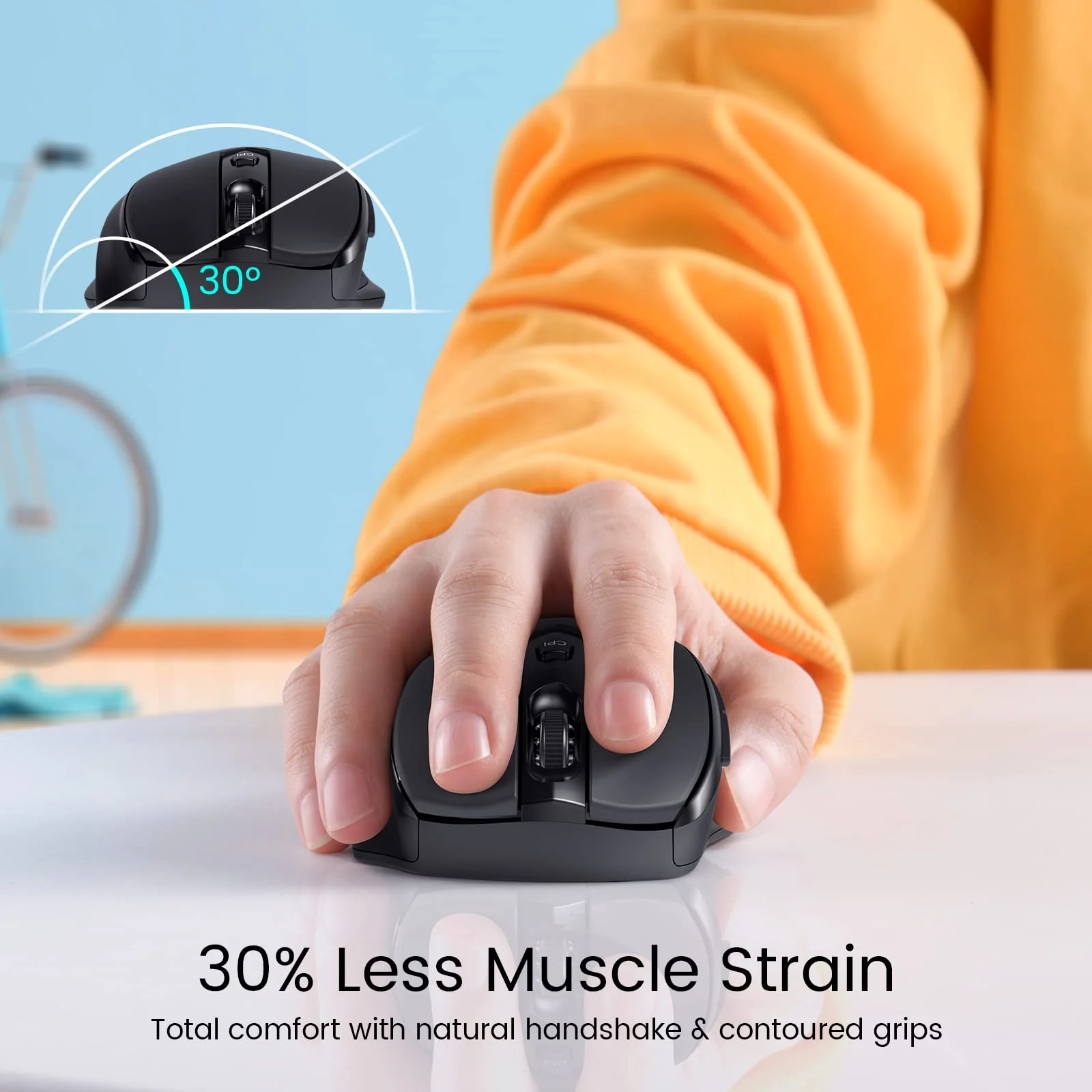 HOTWEEMS D-09 Wireless Mouse for Laptop - Ergonomic Plus Computer USB Cordless Mice, Ergo Grips, Lightspeed 5-Level 2400 DPI, 16 Months Battery, Portable for PC Mac Chromebook, 6 Button, Stormy Black - Image 2
