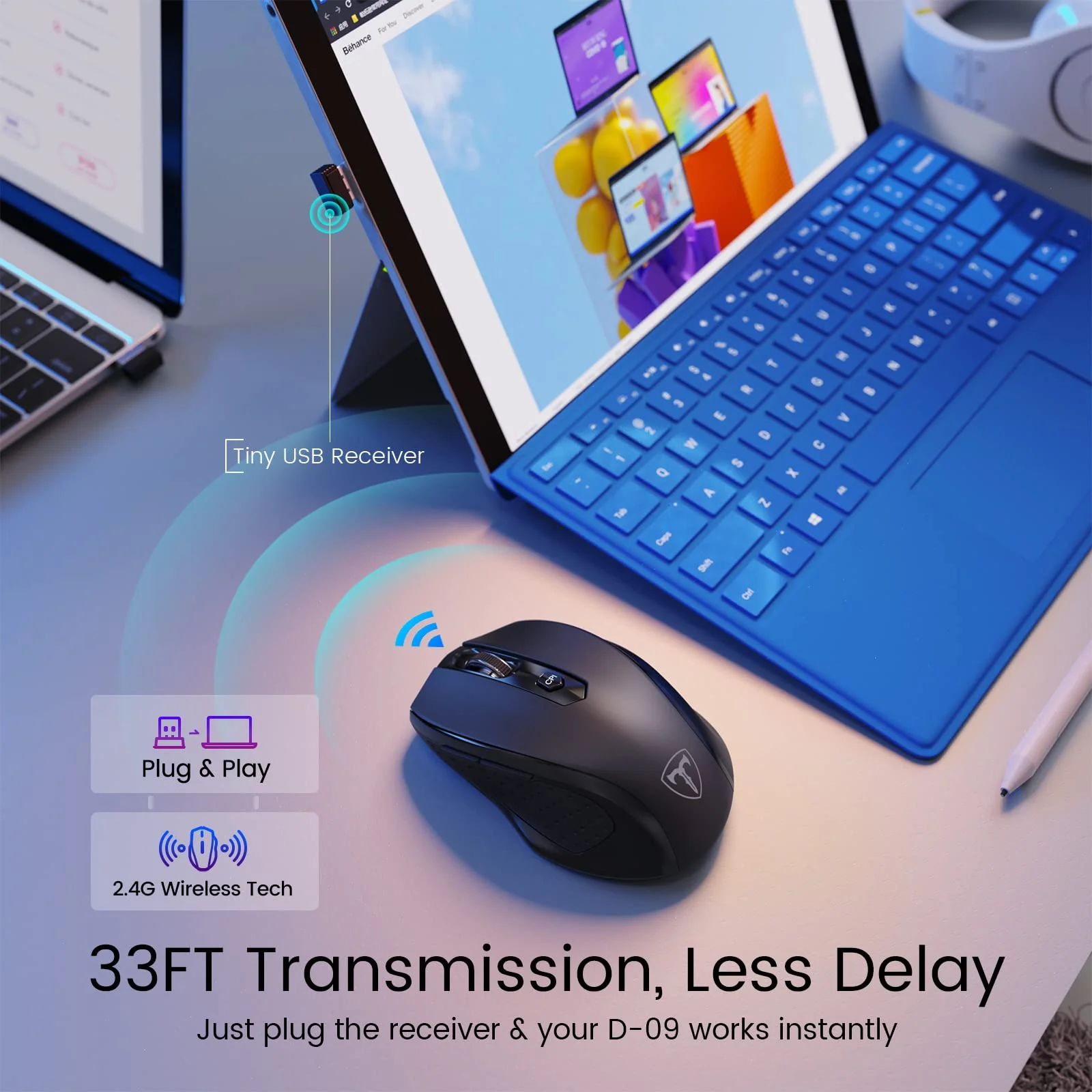 HOTWEEMS D-09 Wireless Mouse for Laptop - Ergonomic Plus Computer USB Cordless Mice, Ergo Grips, Lightspeed 5-Level 2400 DPI, 16 Months Battery, Portable for PC Mac Chromebook, 6 Button, Stormy Black - Image 3