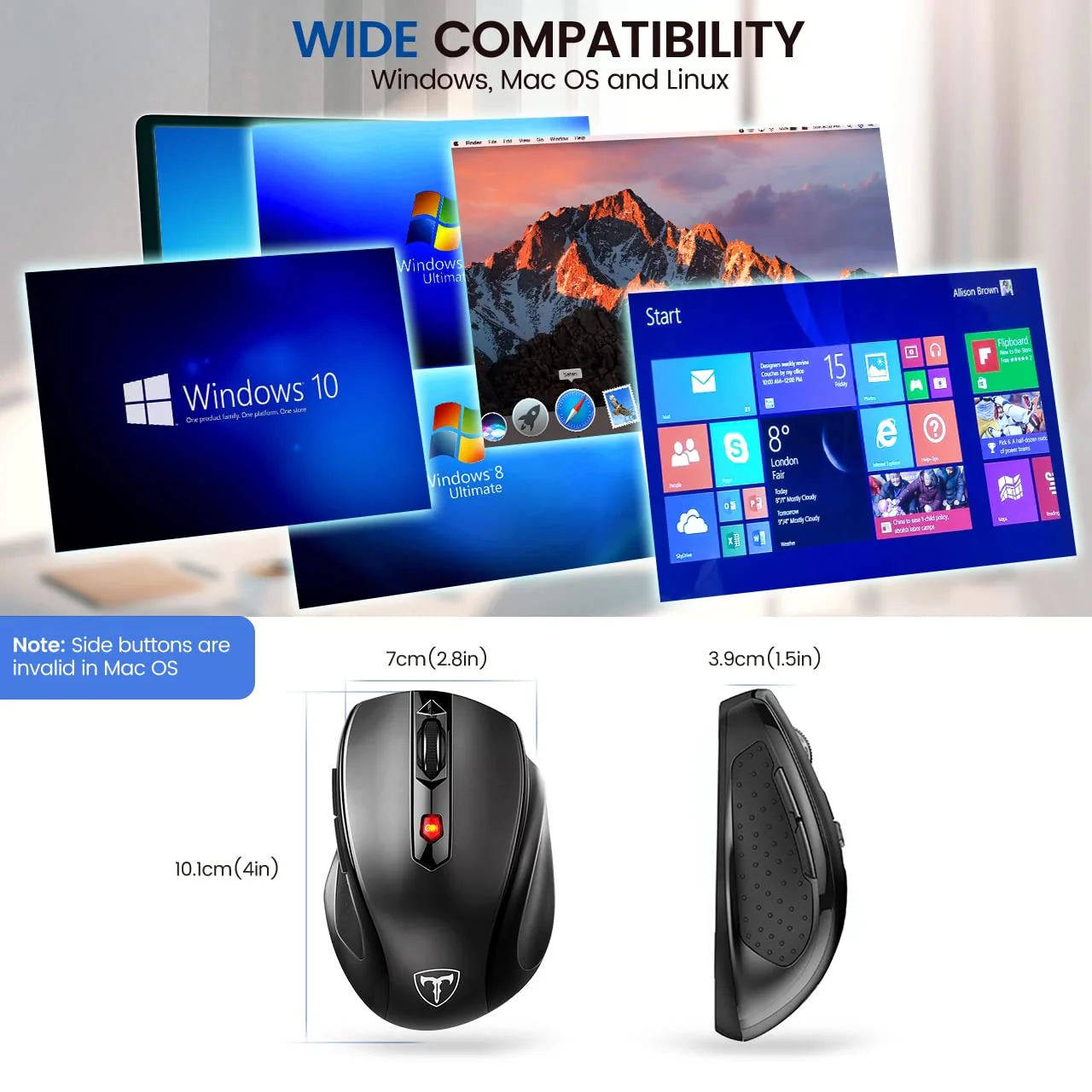 HOTWEEMS D-09 Wireless Mouse for Laptop - Ergonomic Plus Computer USB Cordless Mice, Ergo Grips, Lightspeed 5-Level 2400 DPI, 16 Months Battery, Portable for PC Mac Chromebook, 6 Button, Stormy Black - Image 8