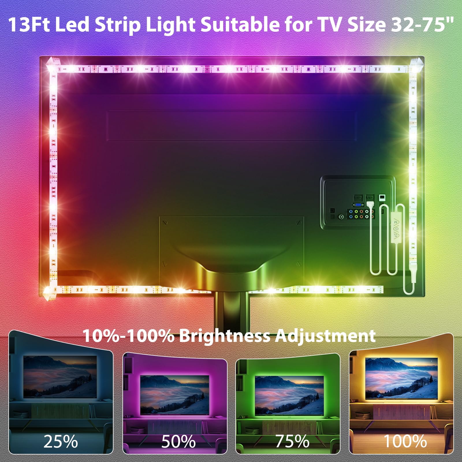HOUHUI LED Strip Lights, 13.12Ft RGB LED Lights for 32-65 Inch TV Behind, Music Sync App Control LED Strip for TV Backlight, USB Plug-in Bias LED Lights for Bedroom Monitor PC Game Cabinet Desk Shelf - Image 4