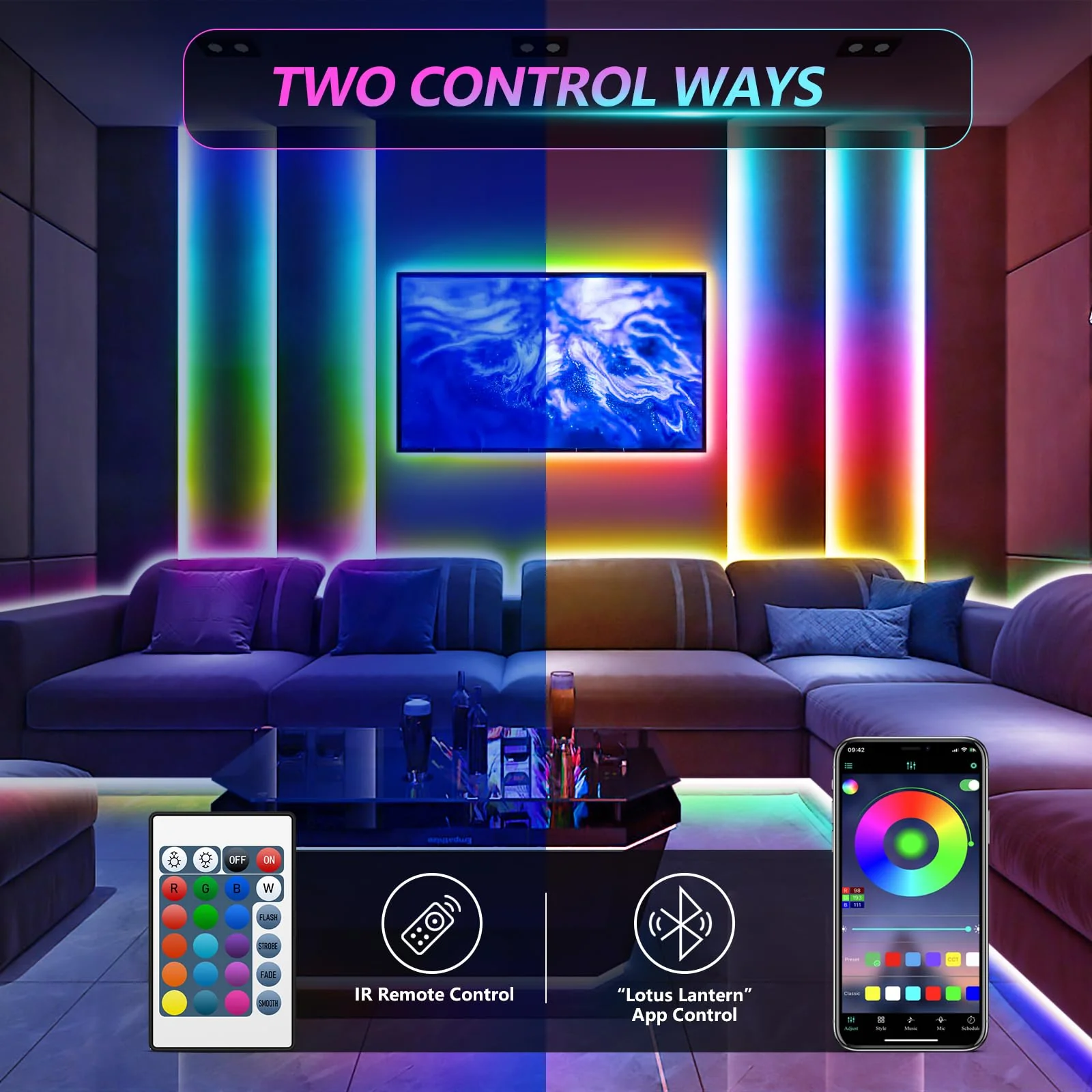 HOUHUI LED Strip Lights Kit, 2x9.8Ft RGB LED Lights Strip for 32-50in TV LED Backlight, App Control Strip Light Waterproof IP65 with Remote, Music Sync USB TV LED Light Strip for Home PC Monitor Desk - Image 3