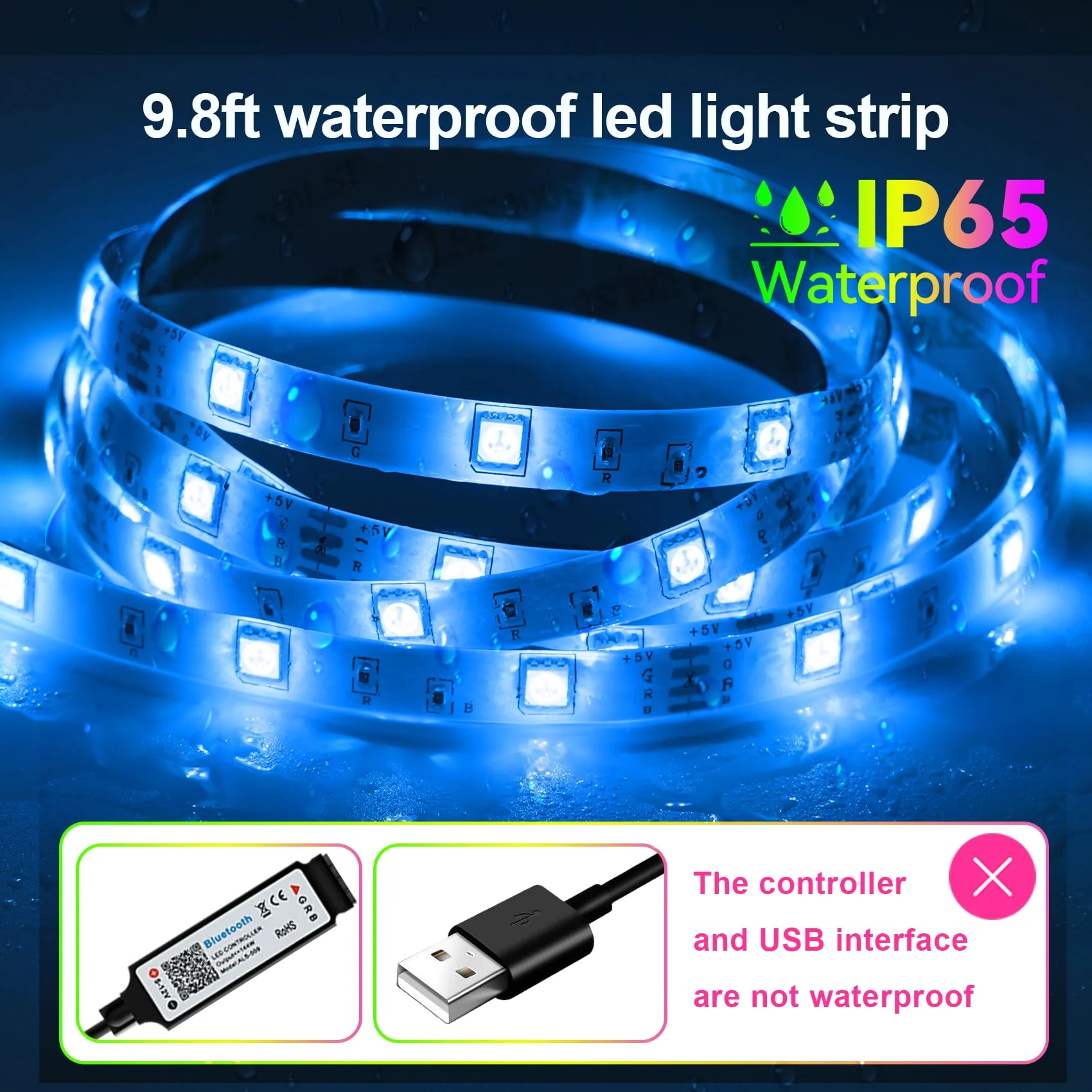 HOUHUI LED Strip Lights Kit, 2x9.8Ft RGB LED Lights Strip for 32-50in TV LED Backlight, App Control Strip Light Waterproof IP65 with Remote, Music Sync USB TV LED Light Strip for Home PC Monitor Desk - Image 5