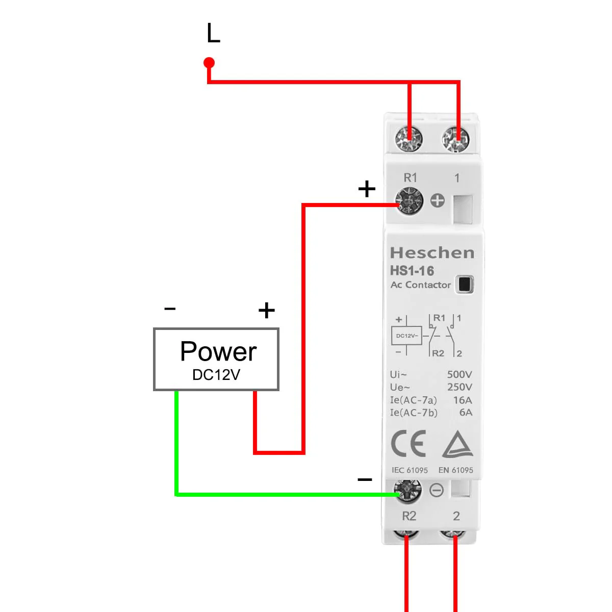 Household AC Contactor, HS1-16, Ie 16A, 2 Pole, 1NO 1NC, DC 12V Coil Voltage, 35mm DIN Rail Mount - Image 3