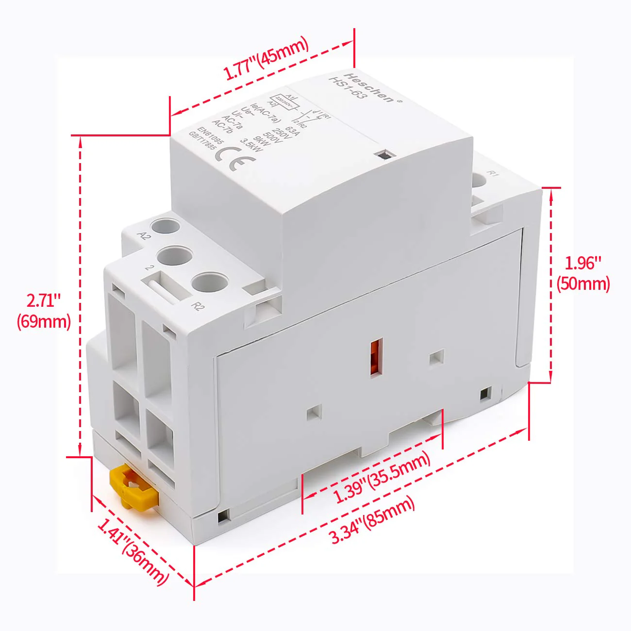 Household AC Contactor, HS1-63, 2 Pole 1NO 1NC, AC 220V/240V Coil Voltage, 35mm DIN Rail Mount - Image 5