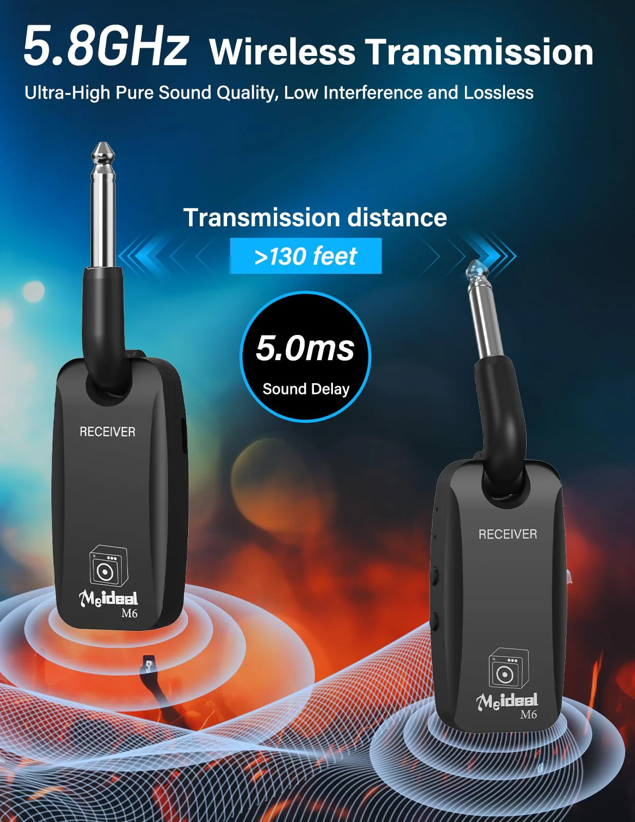 Housiwill 5.8GHz Wireless Guitar System, Rechargeable Wireless Guitar Transmitter Receiver Guitar Accessories Audio Wireless Transmitter Receiver for Electric Guitar Bass black - Image 2