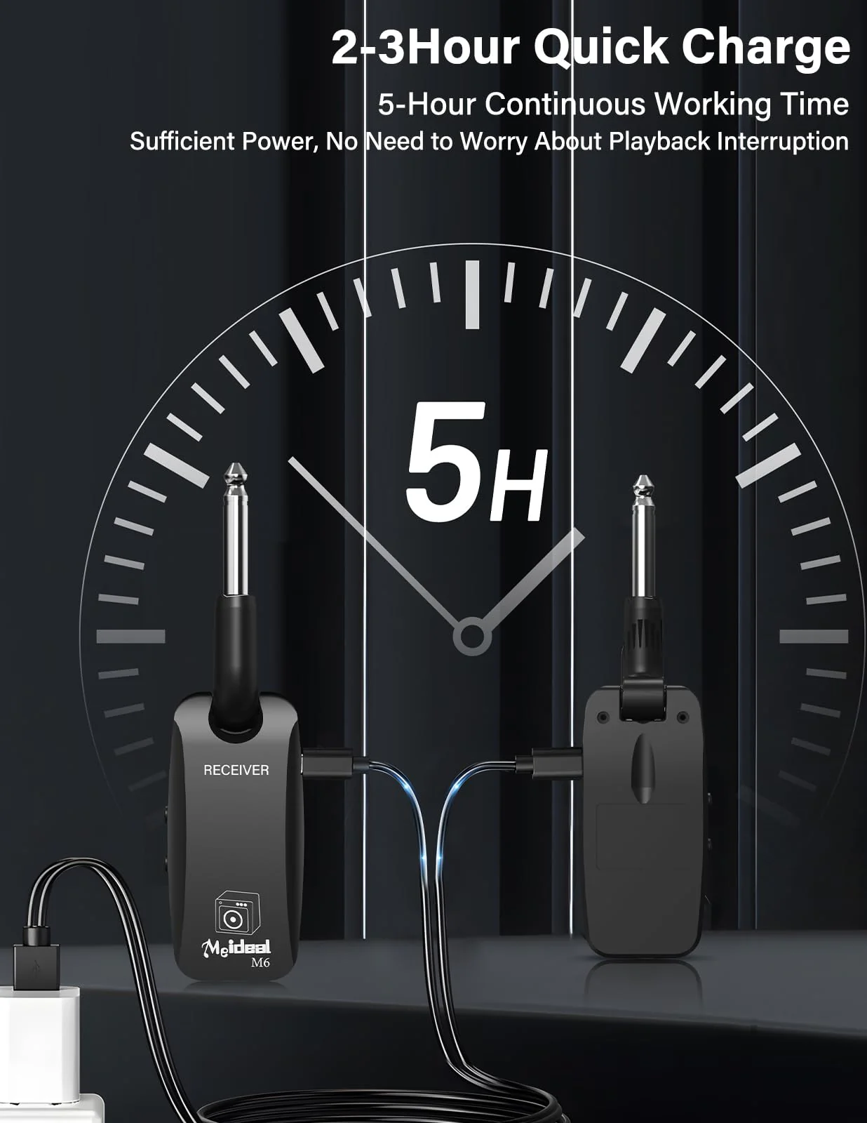 Housiwill 5.8GHz Wireless Guitar System, Rechargeable Wireless Guitar Transmitter Receiver Guitar Accessories Audio Wireless Transmitter Receiver for Electric Guitar Bass black - Image 5