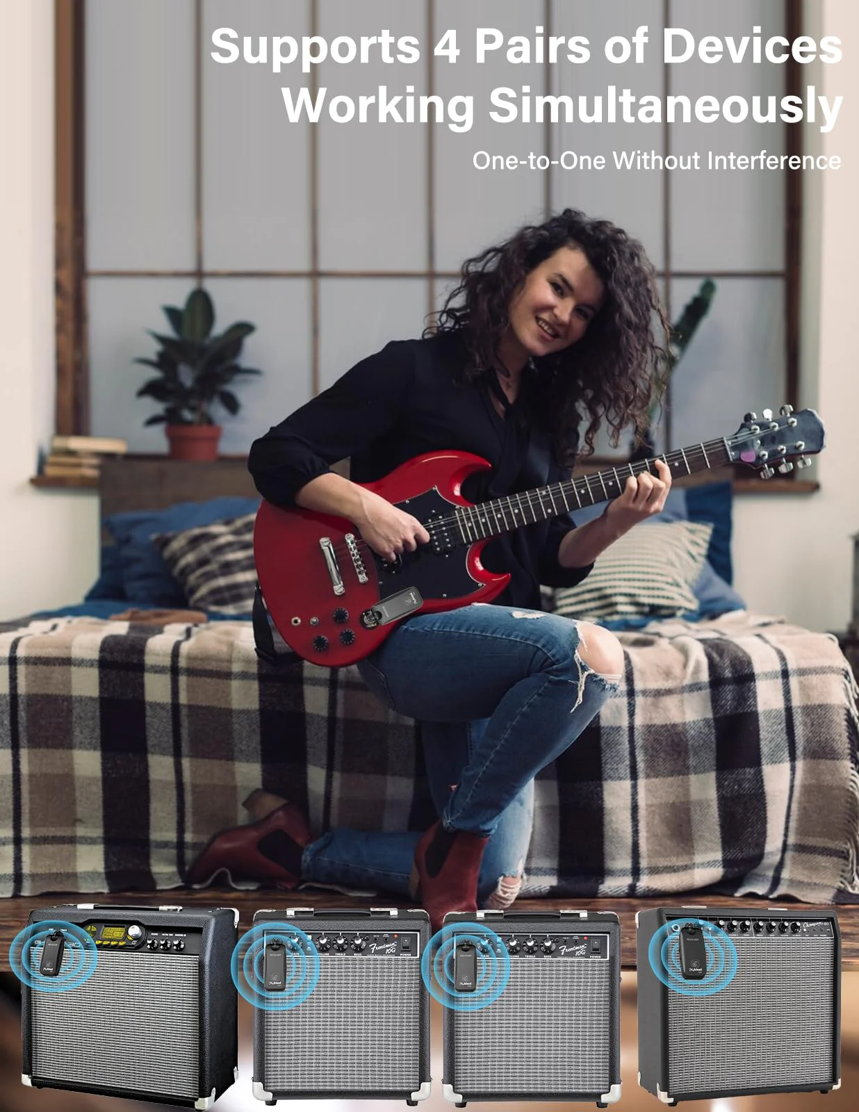 Housiwill 5.8GHz Wireless Guitar System, Rechargeable Wireless Guitar Transmitter Receiver Guitar Accessories Audio Wireless Transmitter Receiver for Electric Guitar Bass black - Image 6